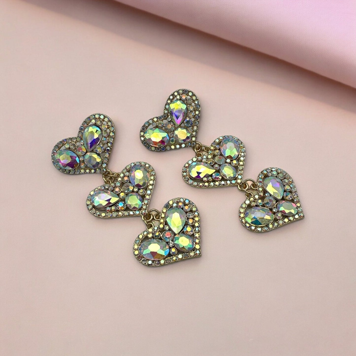 Long Luxury Rhinestones Crystal Heart Shaped Dangle Statement Earrings - Fatisha Boutique