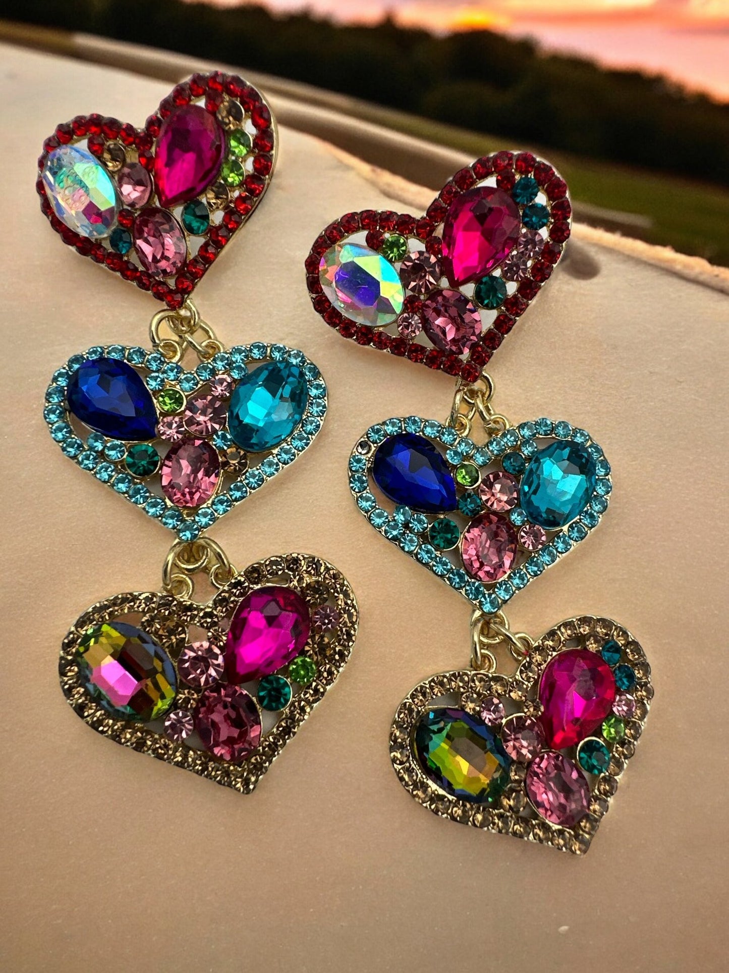 Long Luxury Rhinestones Crystal Heart Shaped Dangle Statement Earrings - Fatisha Boutique