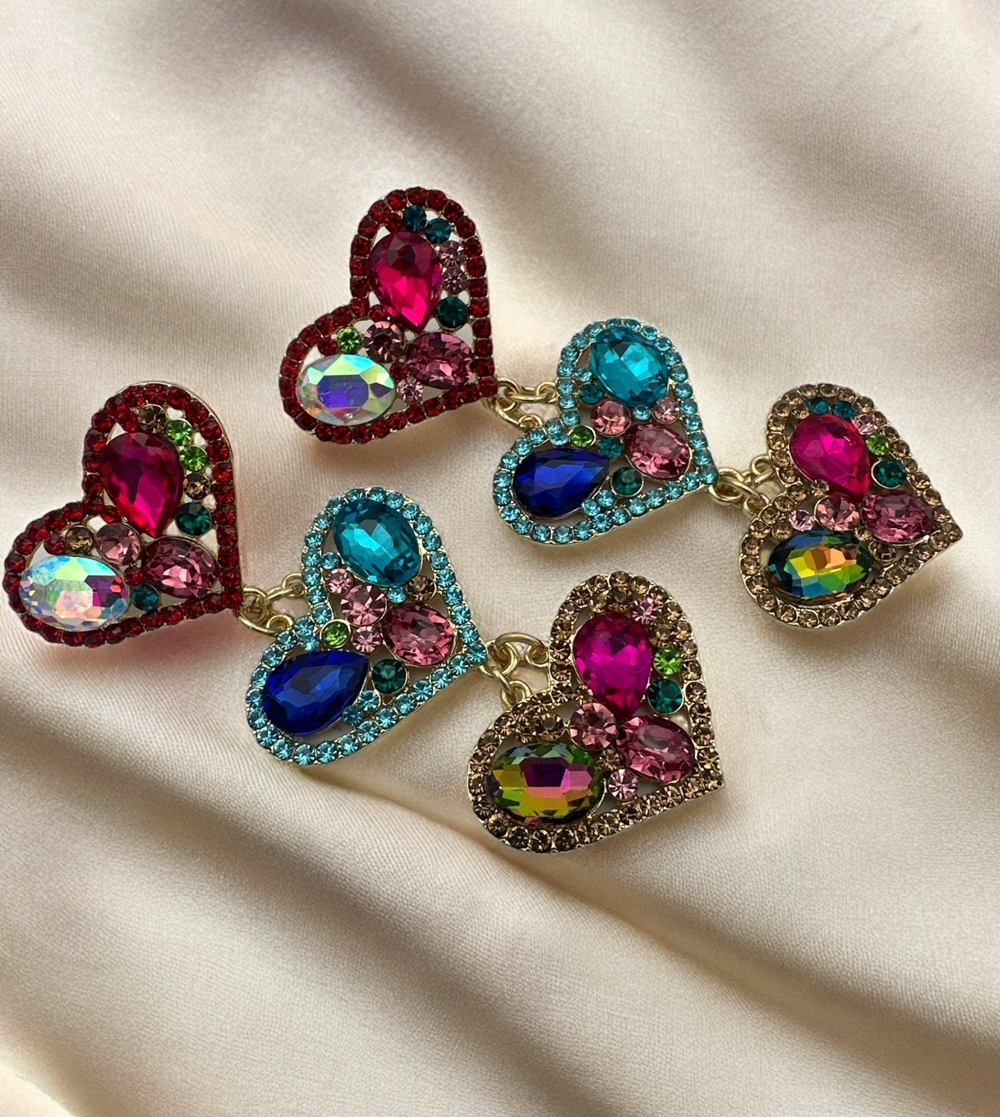 Long Luxury Rhinestones Crystal Heart Shaped Dangle Statement Earrings - Fatisha Boutique