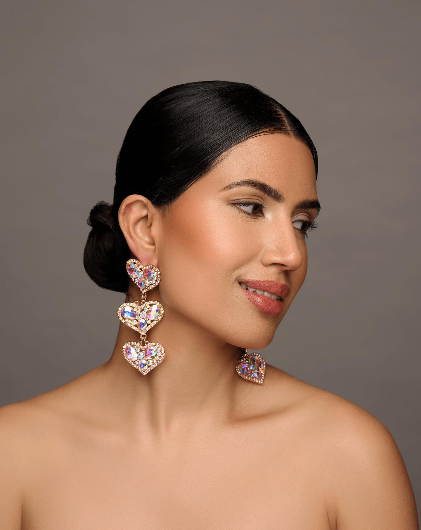 Long Luxury Rhinestones Crystal Heart Shaped Dangle Statement Earrings - Fatisha Boutique