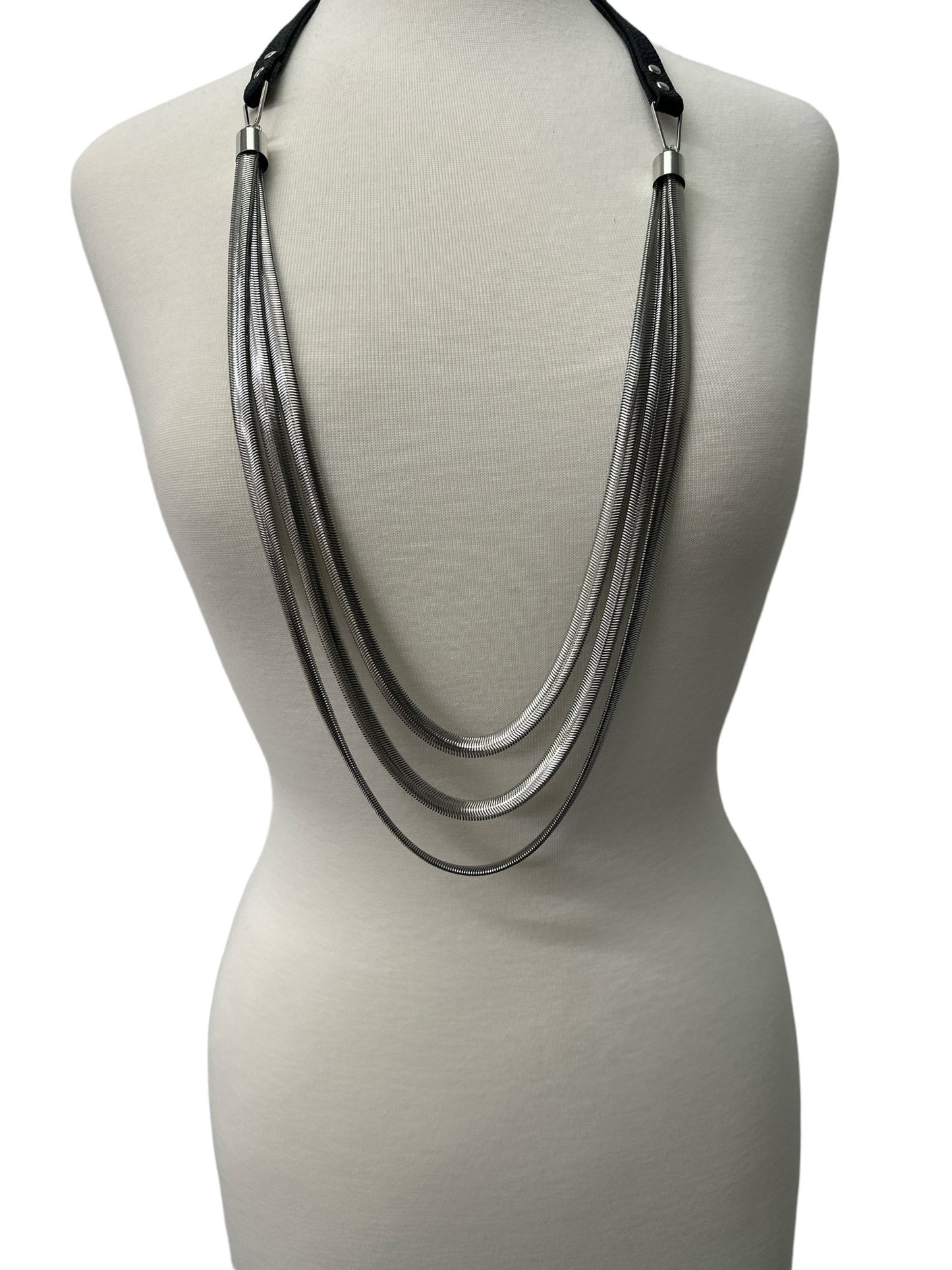 Long Multi Layered Metal Snake Tassels Chain Faux Leather Necklaces - Fatisha Boutique