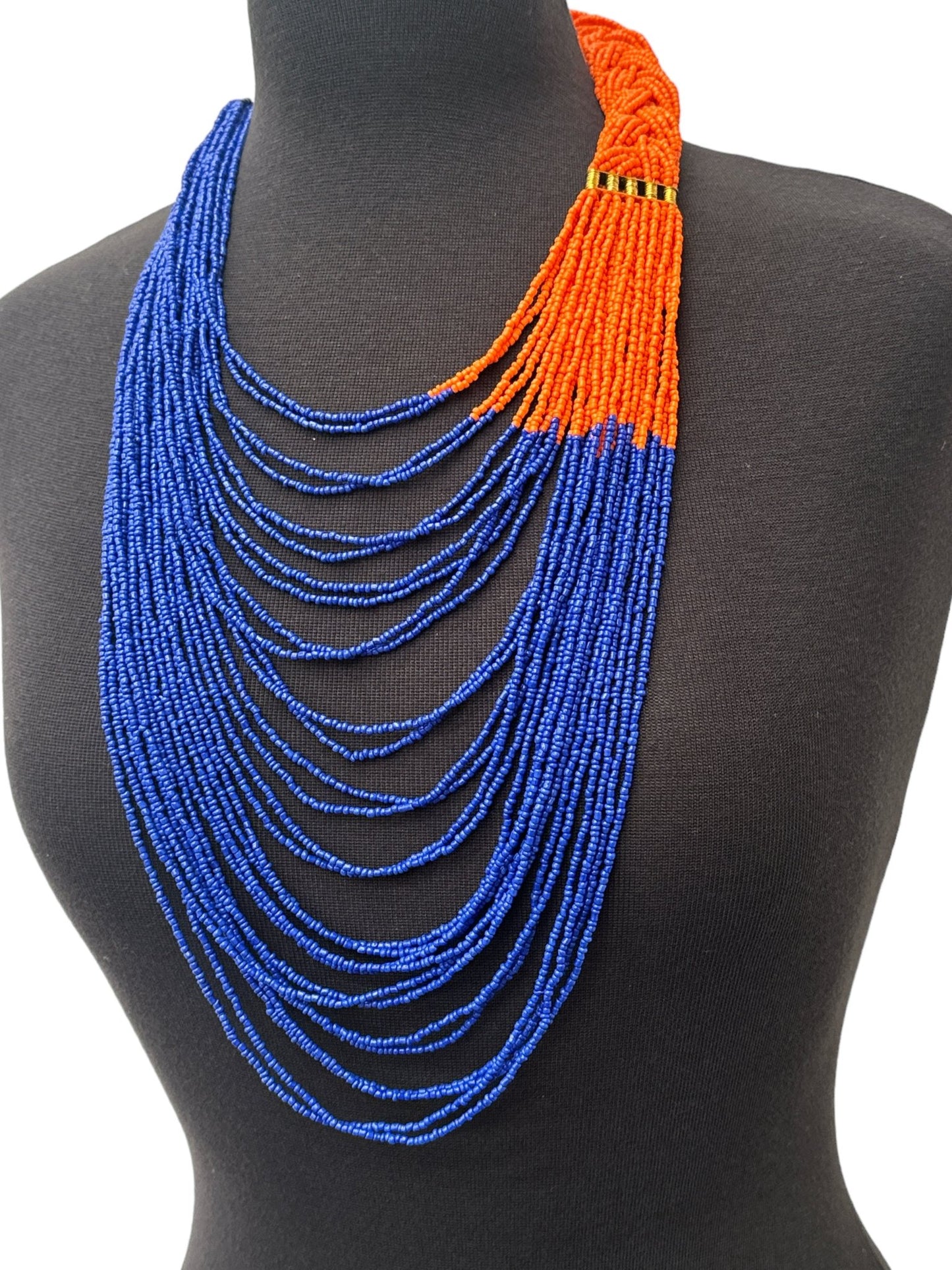 Long Orange And Purple Braided Beaded African Ethnic Necklace - Fatisha Boutique