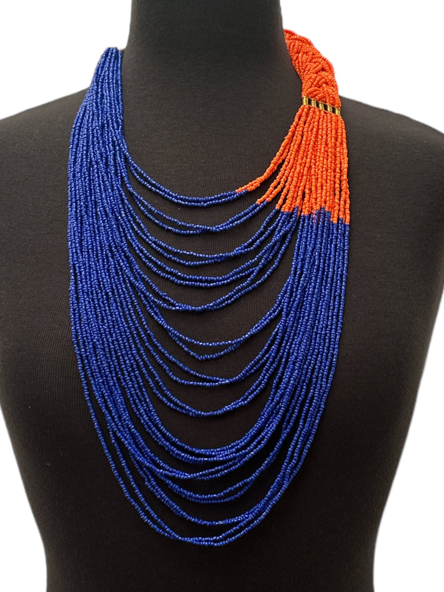 Long Orange And Purple Braided Beaded African Ethnic Necklace - Fatisha Boutique