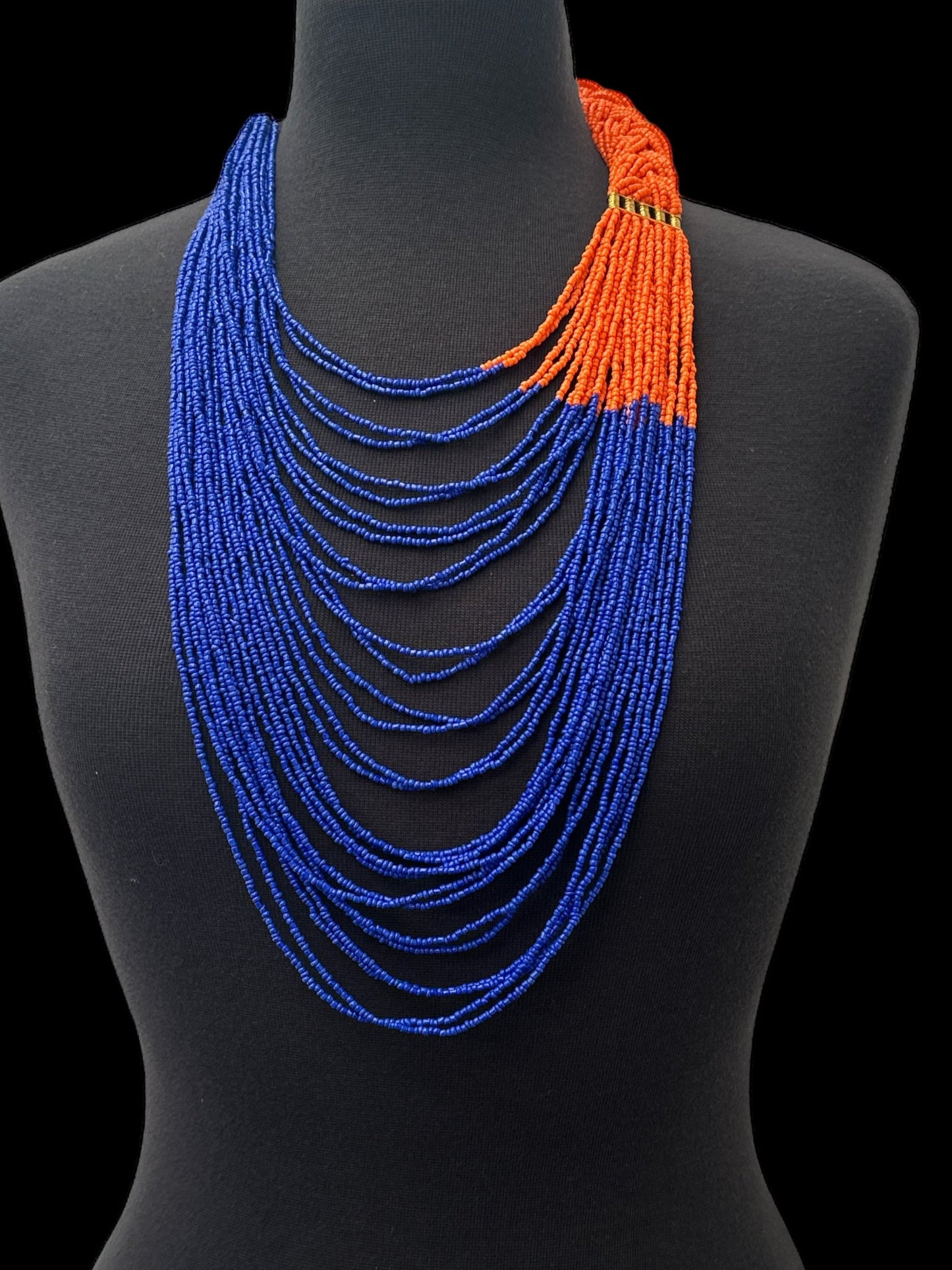 Long Orange And Purple Braided Beaded African Ethnic Necklace - Fatisha Boutique