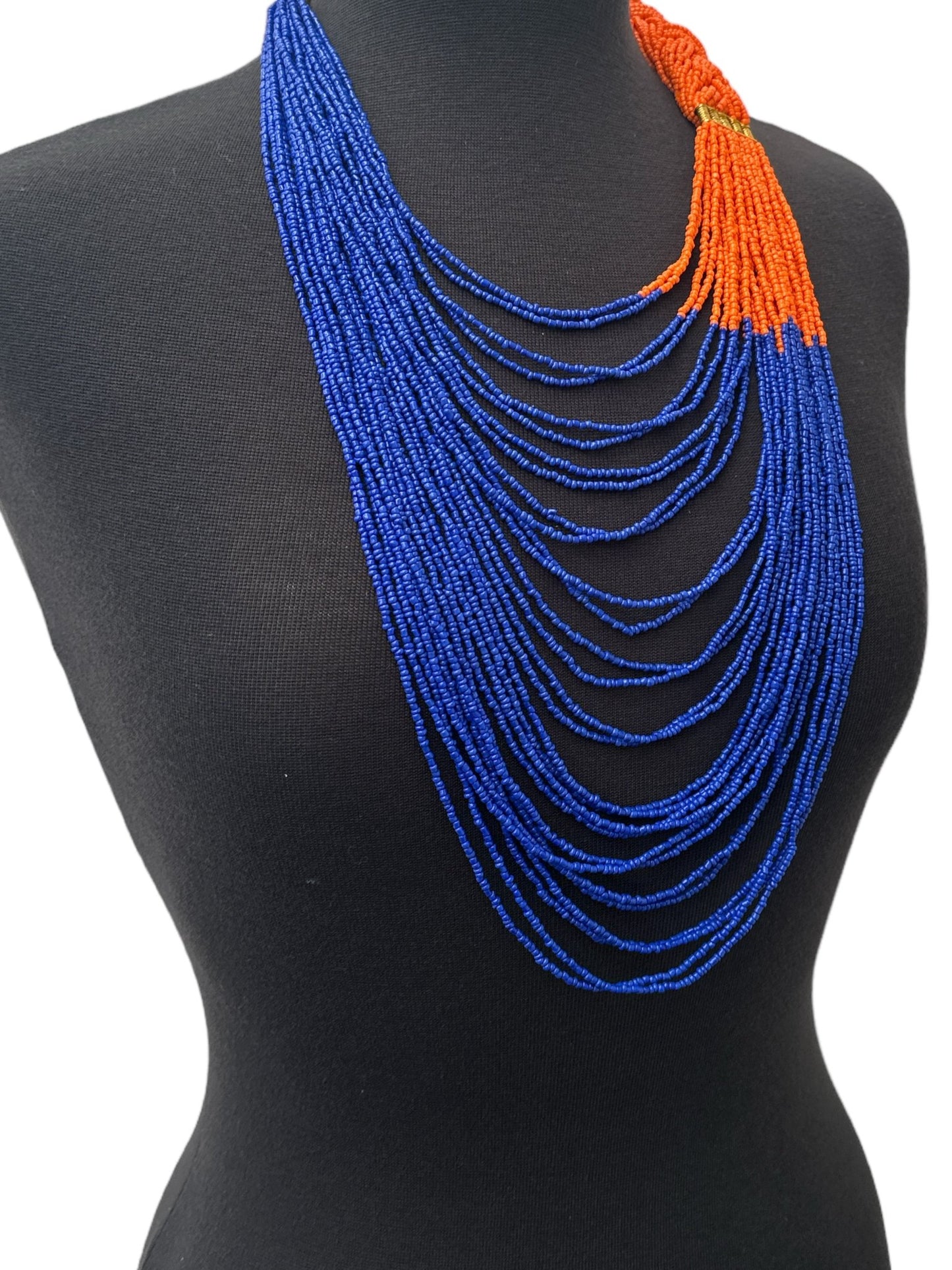 Long Orange And Purple Braided Beaded African Ethnic Necklace - Fatisha Boutique