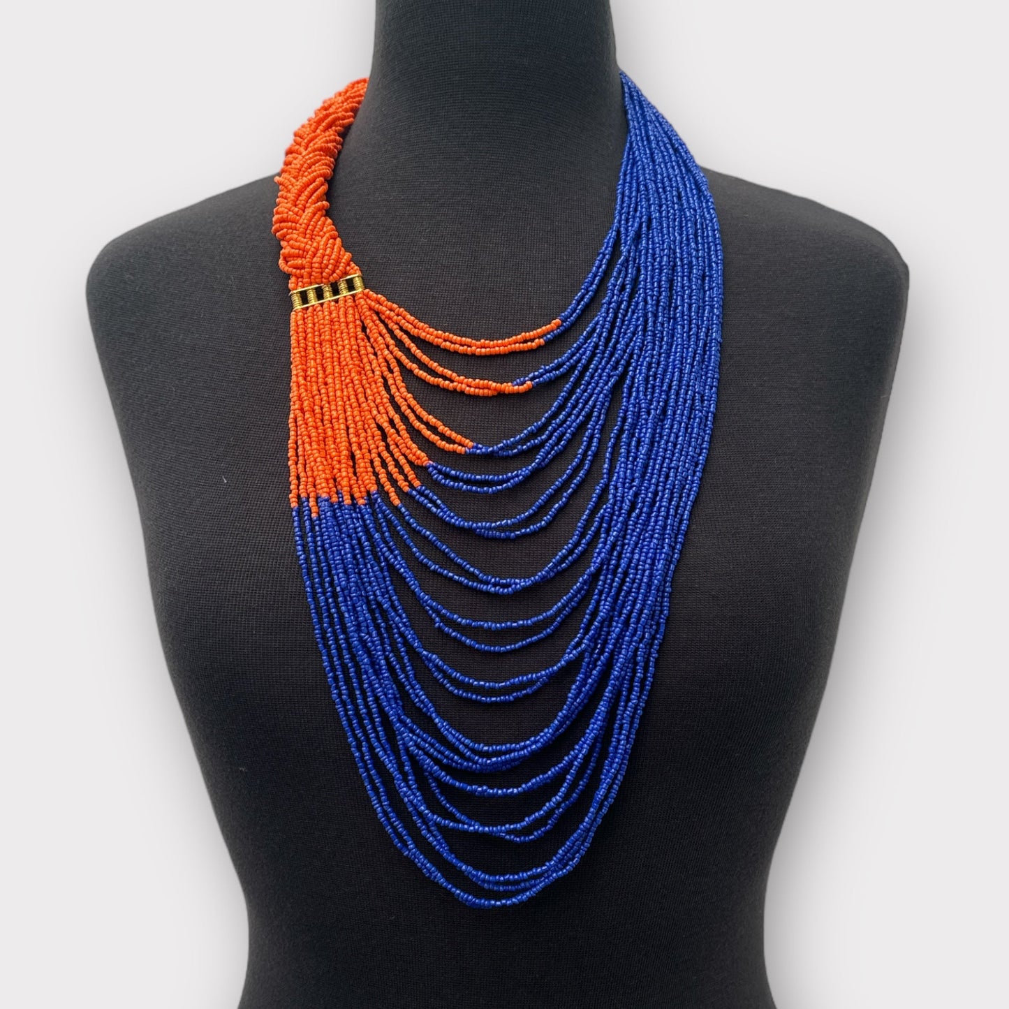 Long Orange And Purple Braided Beaded African Ethnic Necklace - Fatisha Boutique