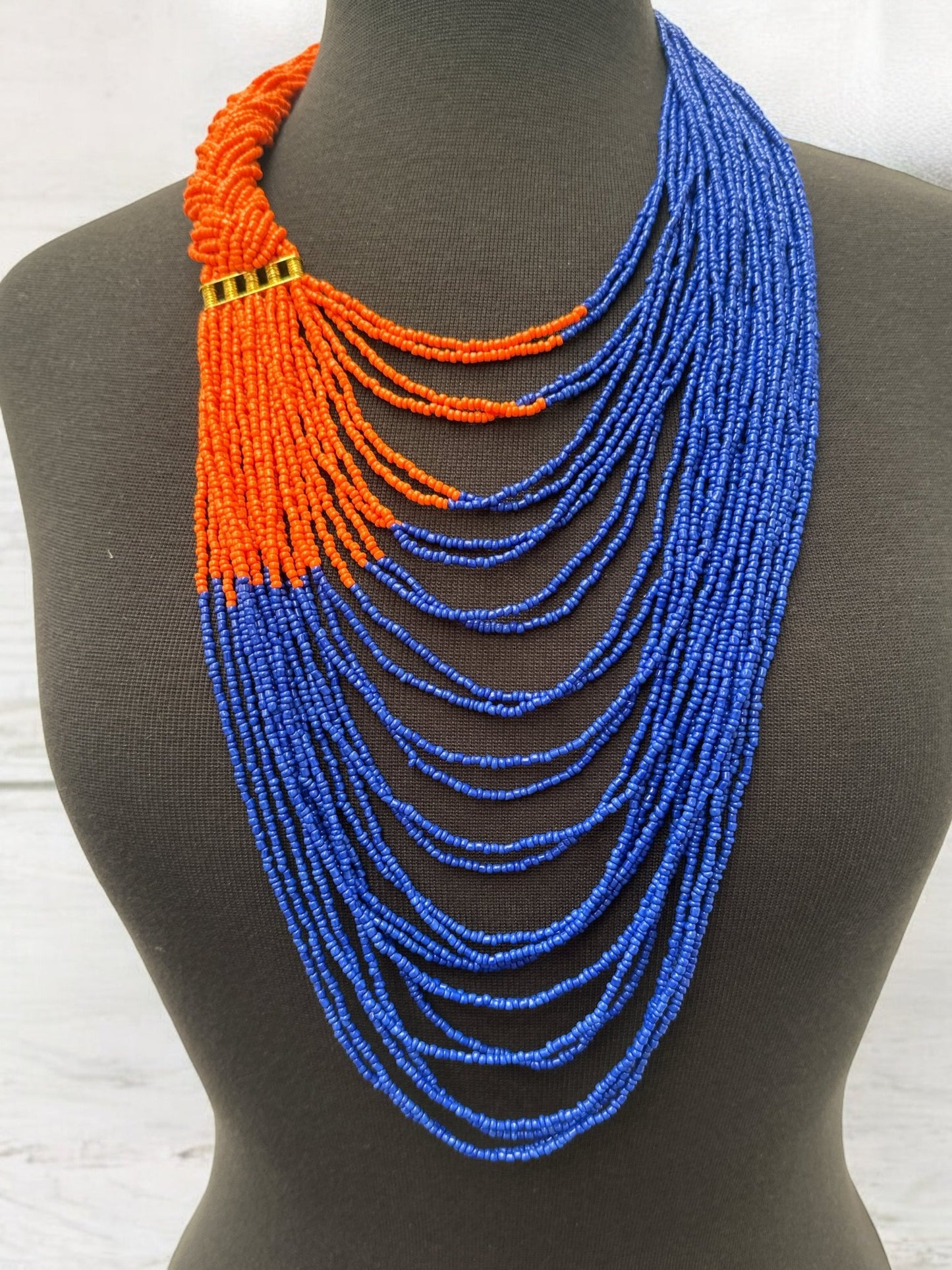 Long Orange And Purple Braided Beaded African Ethnic Necklace - Fatisha Boutique