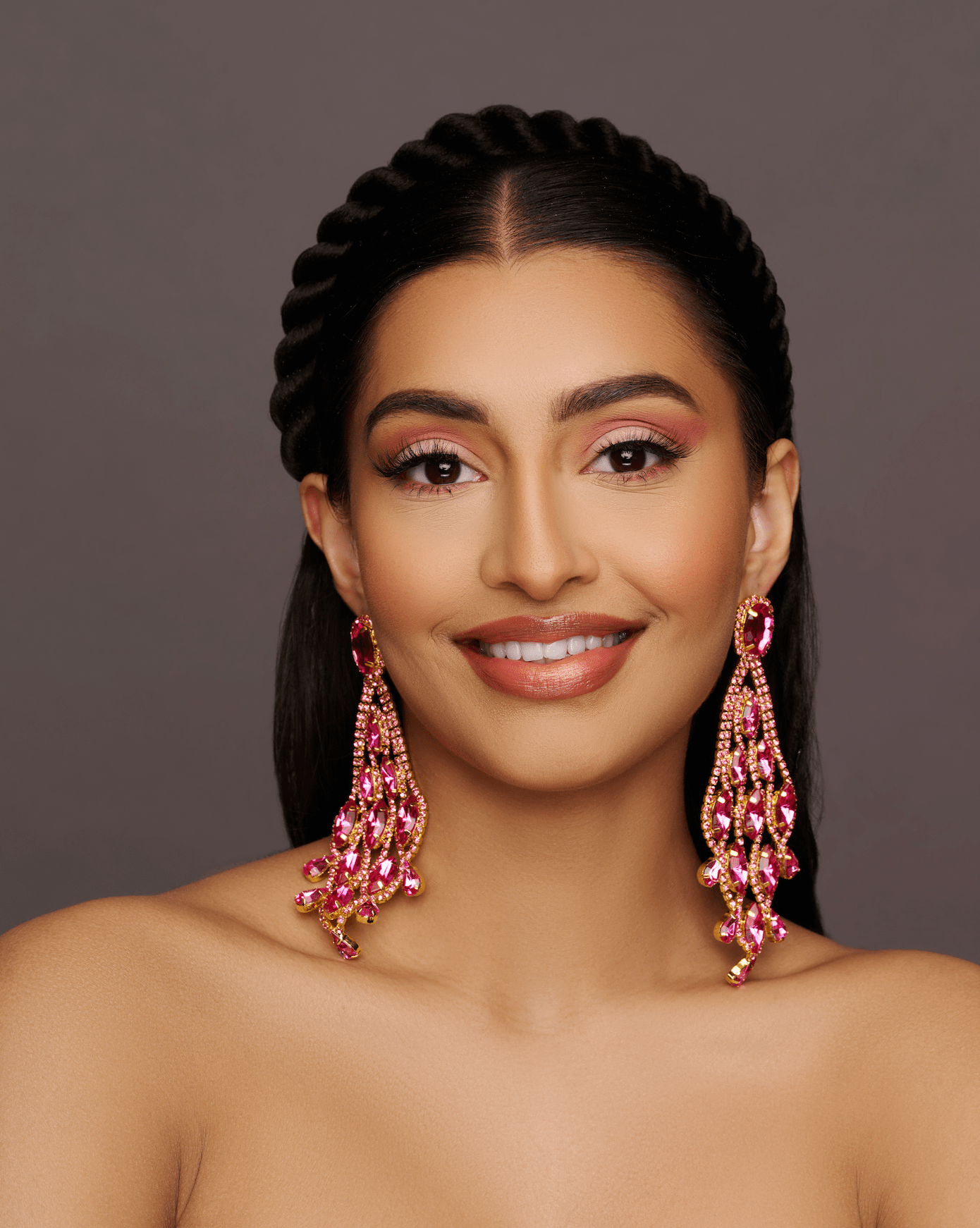 Long Pink Glamorous Diamante Rhinestone Teardrop Tassel Statement Earrings - Fatisha Boutique