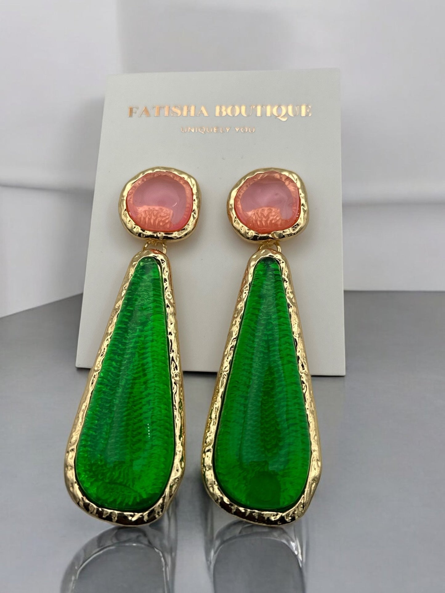 Long Resin Teardrop Dangle Earrings – Elegant Statement Drop Earrings for Women - Fatisha Boutique