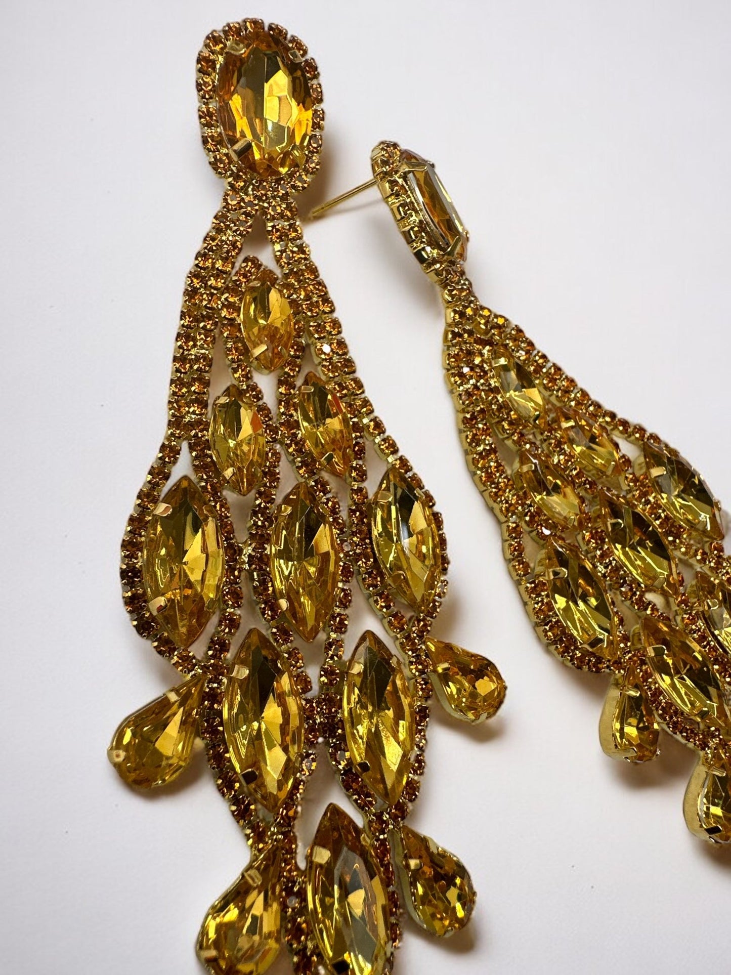 Long Yellow Glamorous Diamante Rhinestone Teardrop Tassel Earrings - Fatisha Boutique