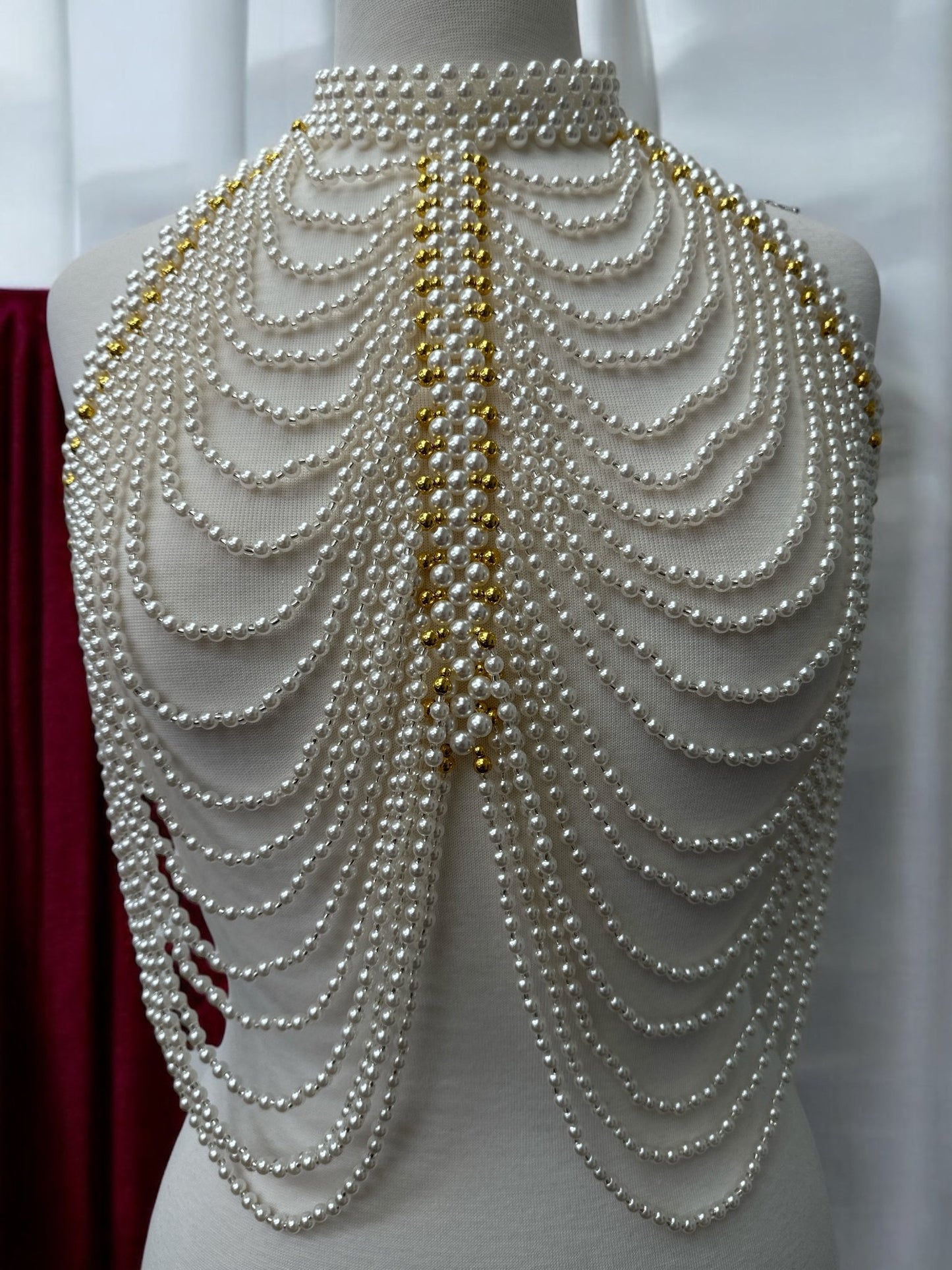Luxe Pearl & Gold Beads Shoulders Statement Tassel Chain Body Jewellery - Fatisha Boutique