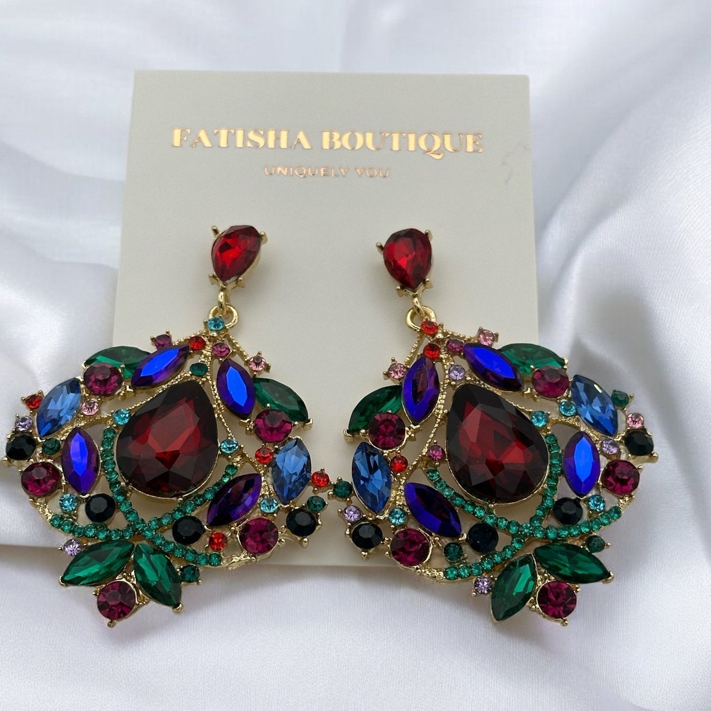 Luxurious Crystal Chandelier Earrings – Multicolour and Pink Statement Jewellery - Fatisha Boutique