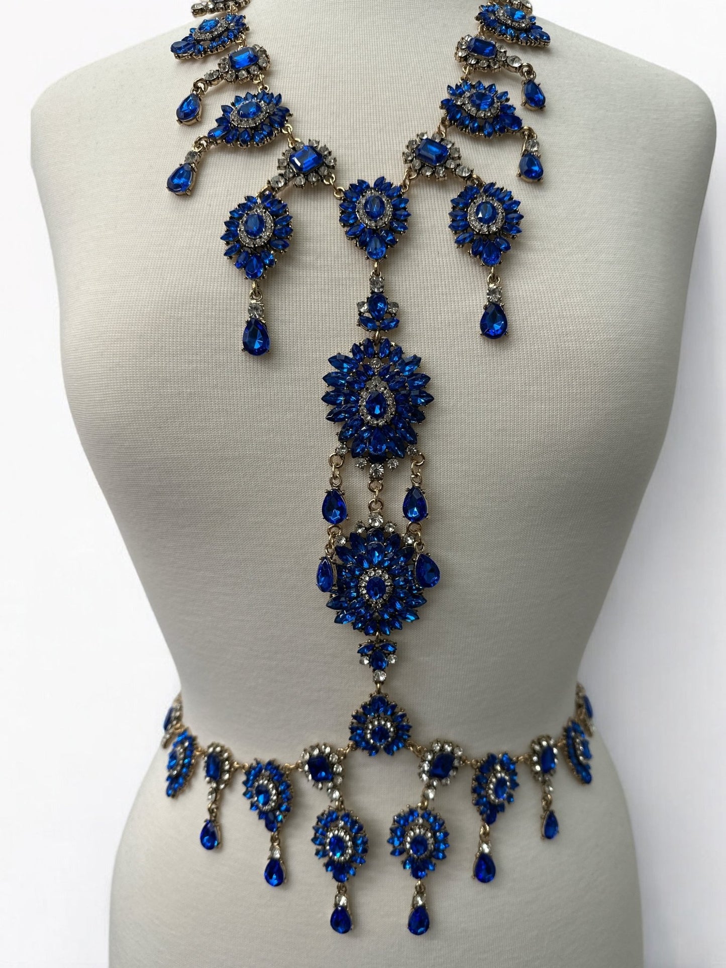 Luxury Blue Statement Rhinestone Body Chain – Crystal Bridal & Evening Wear Jewellery - Fatisha Boutique