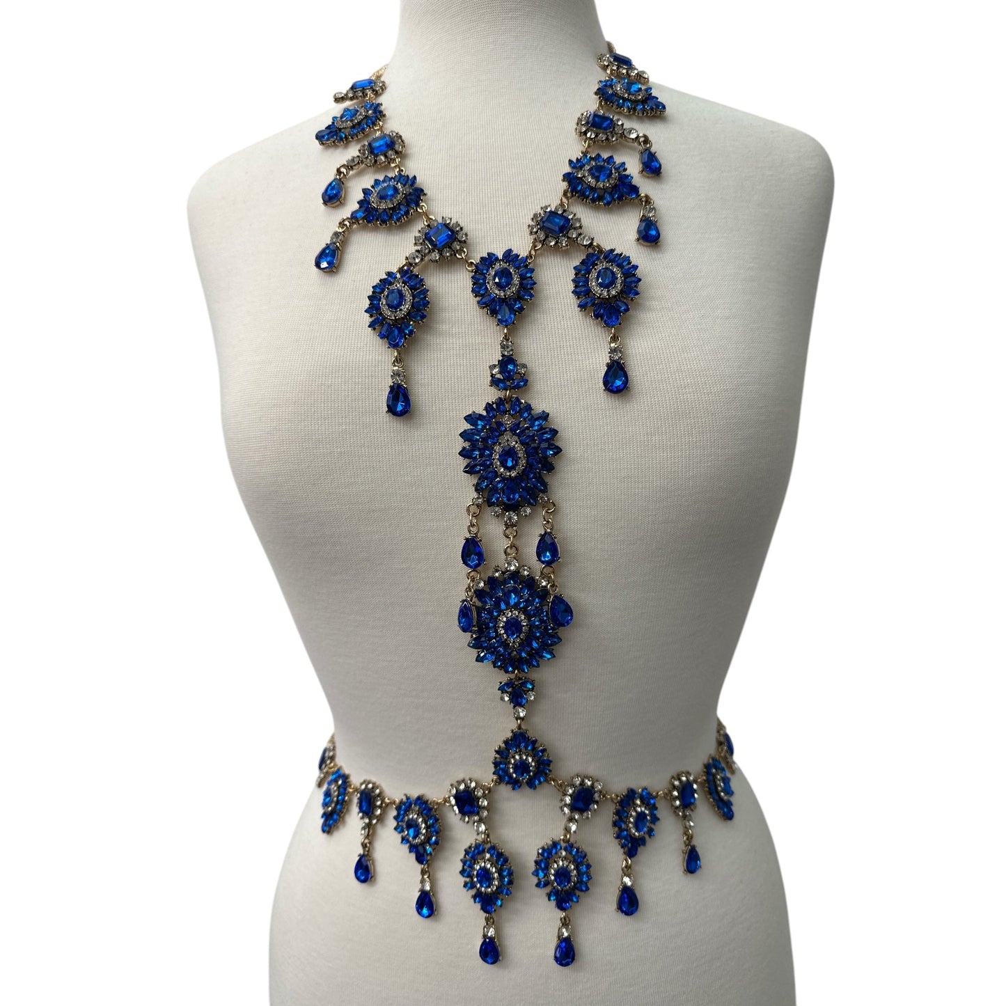 Luxury Blue Statement Rhinestone Body Chain – Crystal Bridal & Evening Wear Jewellery - Fatisha Boutique