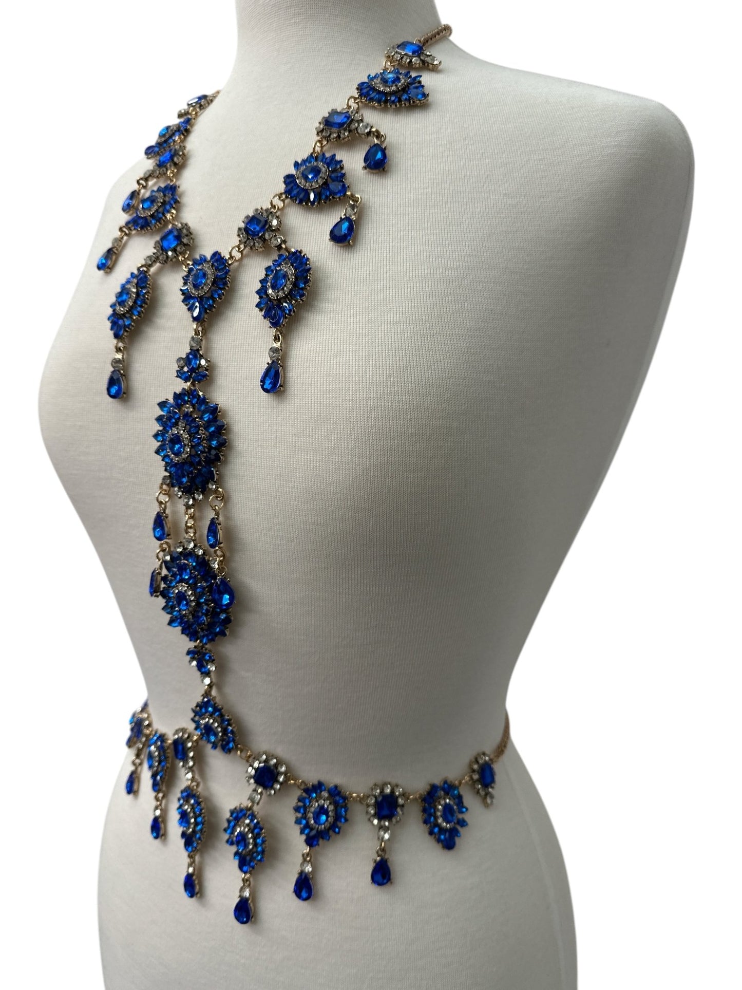 Luxury Blue Statement Rhinestone Body Chain – Crystal Bridal & Evening Wear Jewellery - Fatisha Boutique