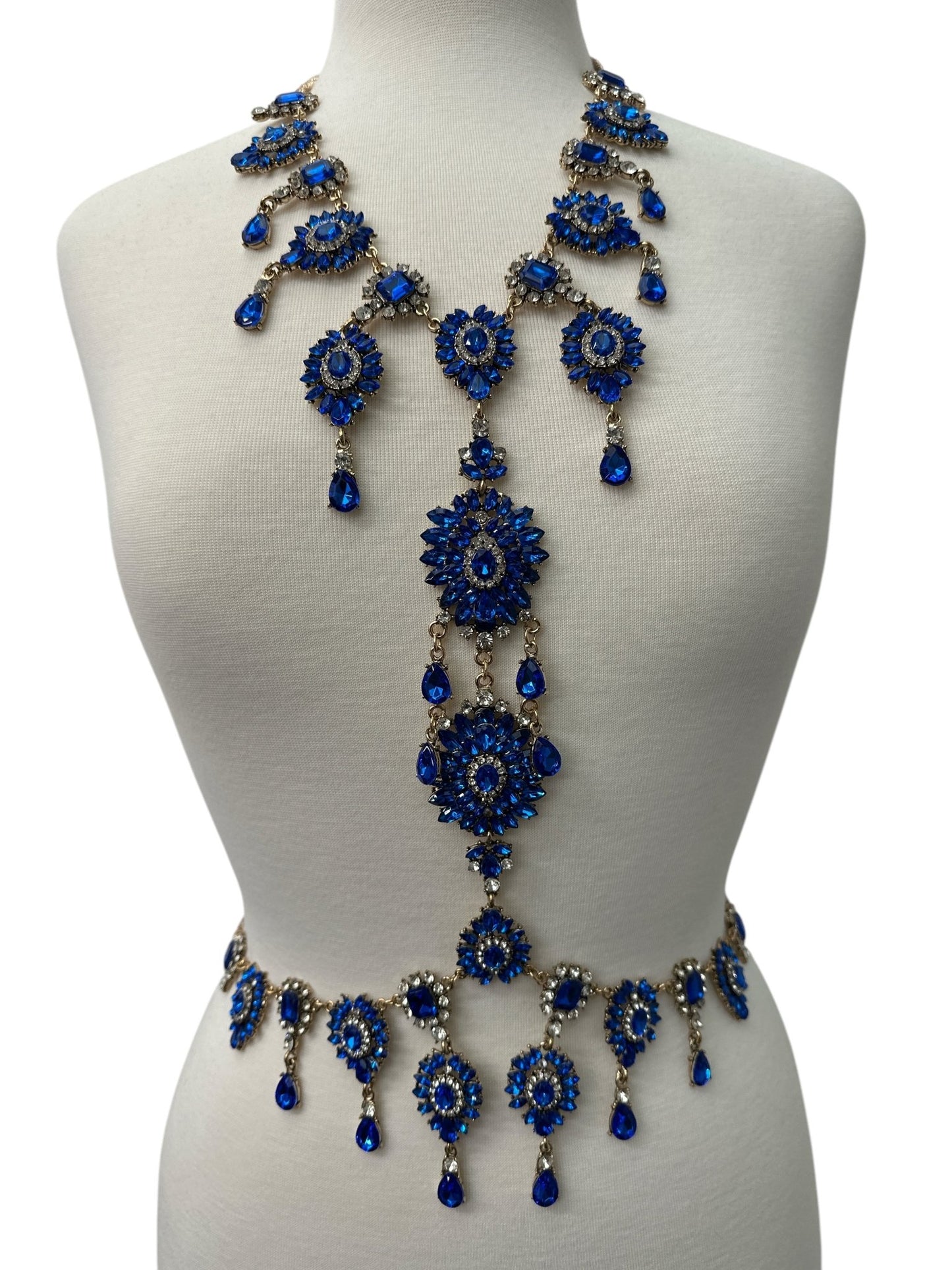 Luxury Blue Statement Rhinestone Body Chain – Crystal Bridal & Evening Wear Jewellery - Fatisha Boutique