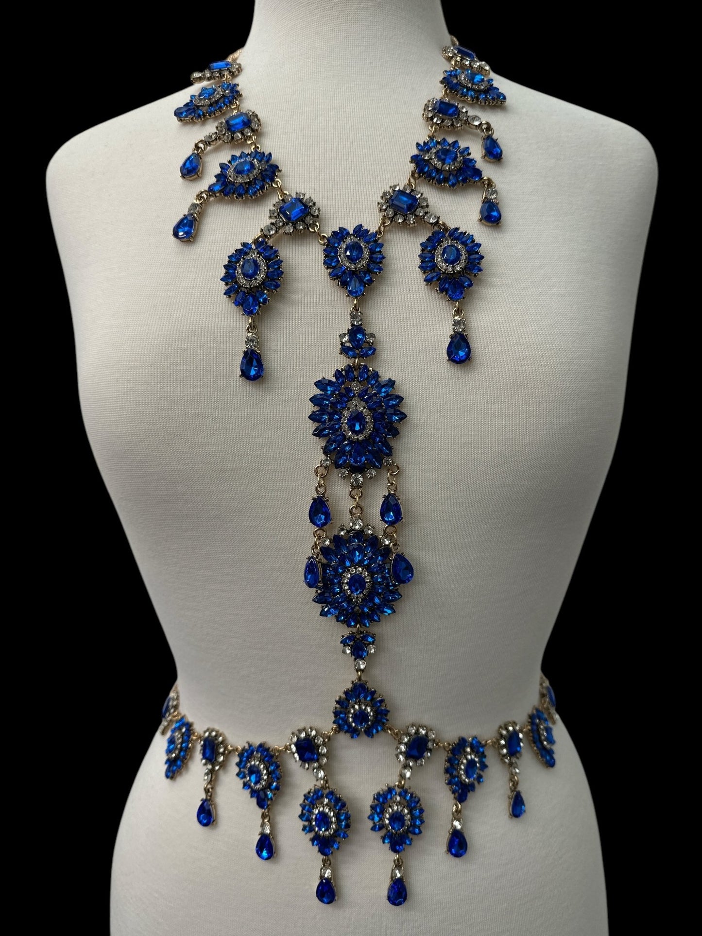 Luxury Blue Statement Rhinestone Body Chain – Crystal Bridal & Evening Wear Jewellery - Fatisha Boutique