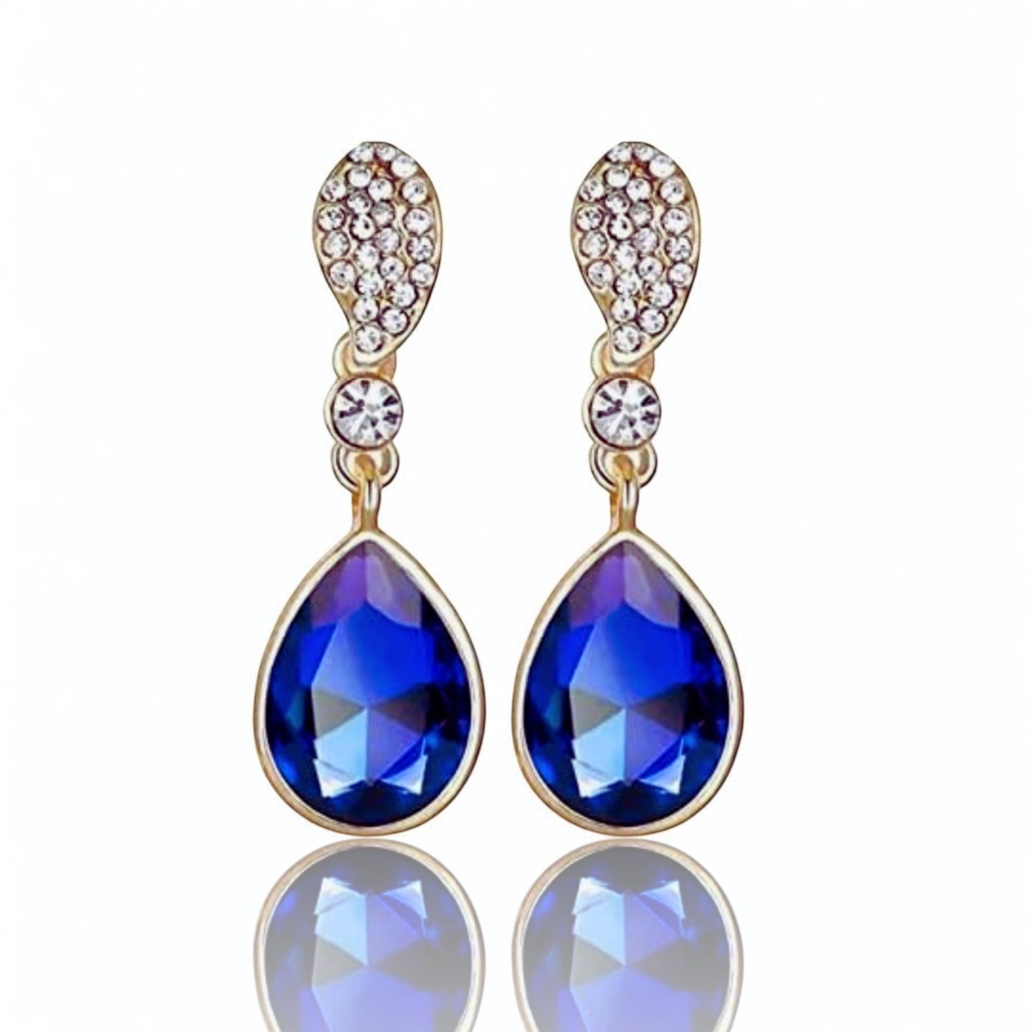 Luxury Blue Teardrop Rhinestone Earrings – Gold Plated Crystal Dangle Earrings for Women | Elegant Wedding & Party Jewelry - Fatisha Boutique