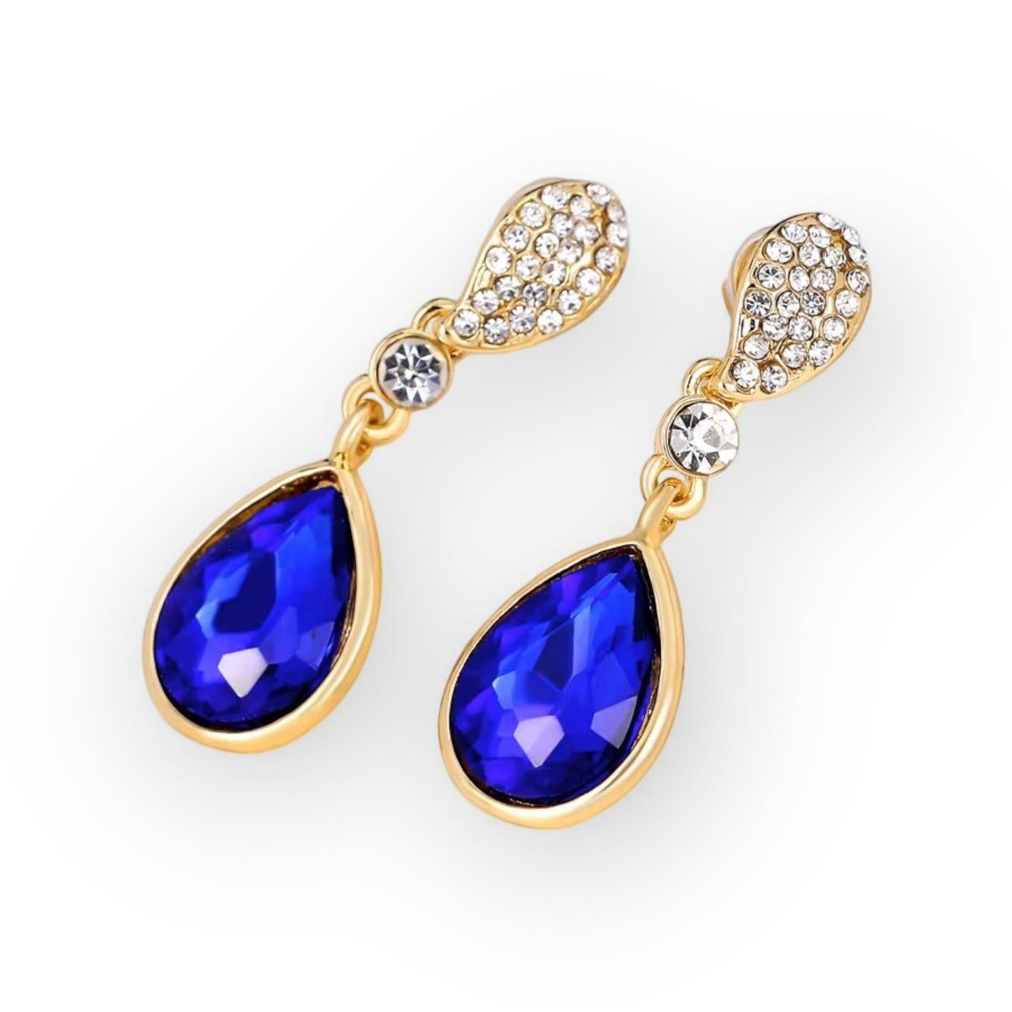 Luxury Blue Teardrop Rhinestone Earrings – Gold Plated Crystal Dangle Earrings for Women | Elegant Wedding & Party Jewelry - Fatisha Boutique