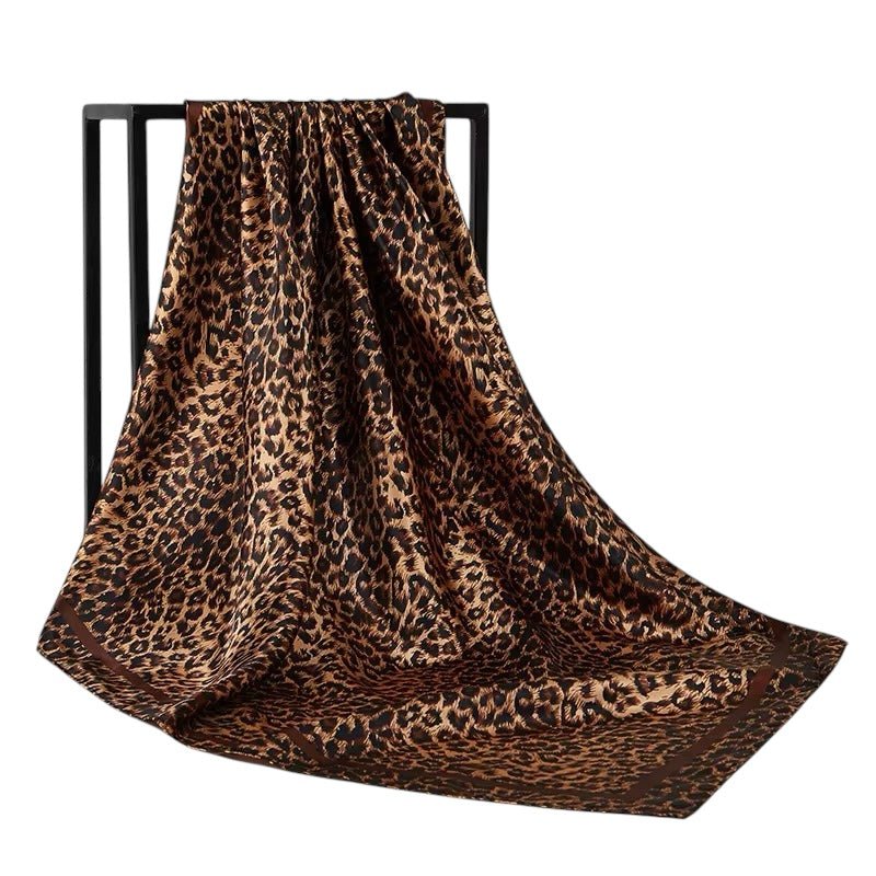 Luxury Leopard Print Satin Silk Scarf – Elegant & Versatile - Fatisha Boutique