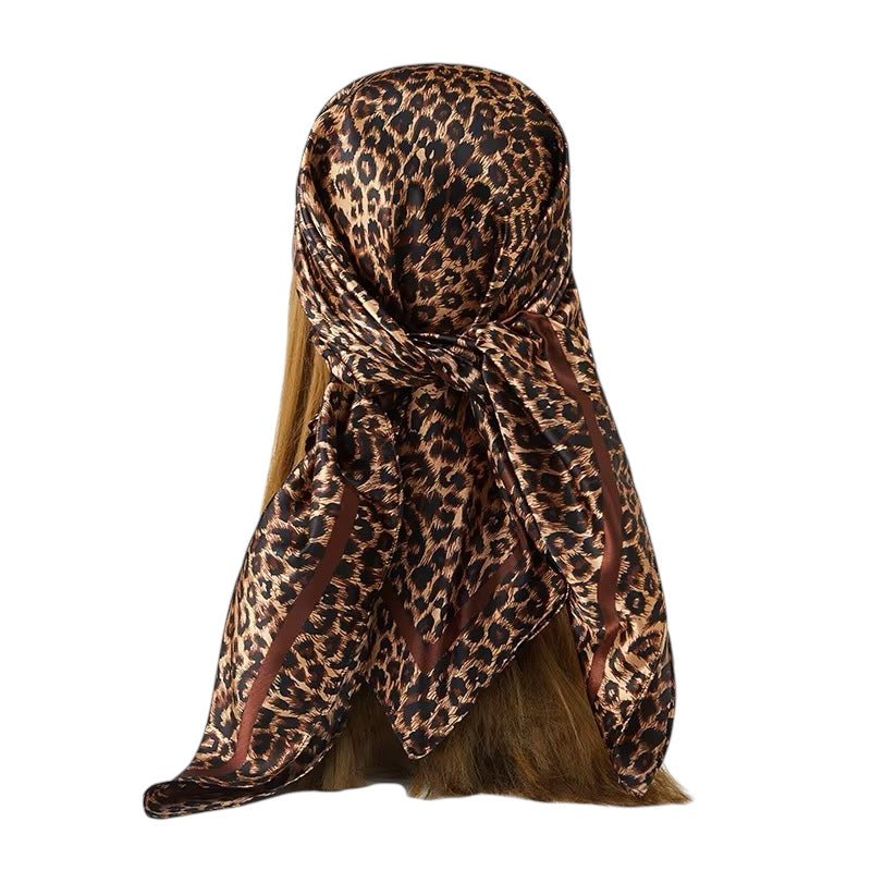 Luxury Leopard Print Satin Silk Scarf – Elegant & Versatile - Fatisha Boutique