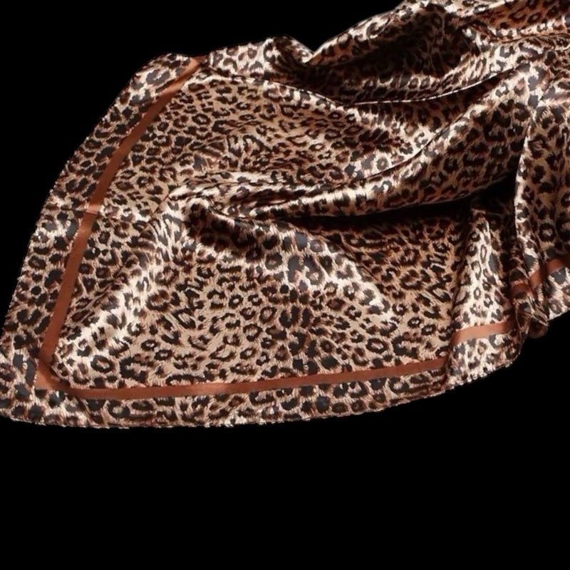 Luxury Leopard Print Satin Silk Scarf – Elegant & Versatile - Fatisha Boutique