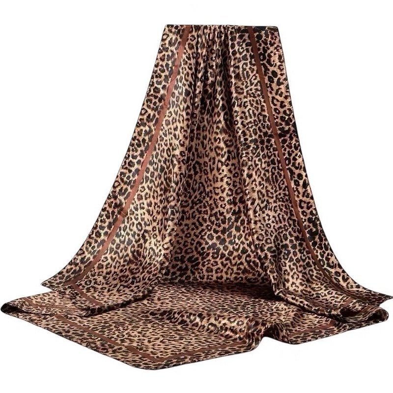 Luxury Leopard Print Satin Silk Scarf – Elegant & Versatile - Fatisha Boutique