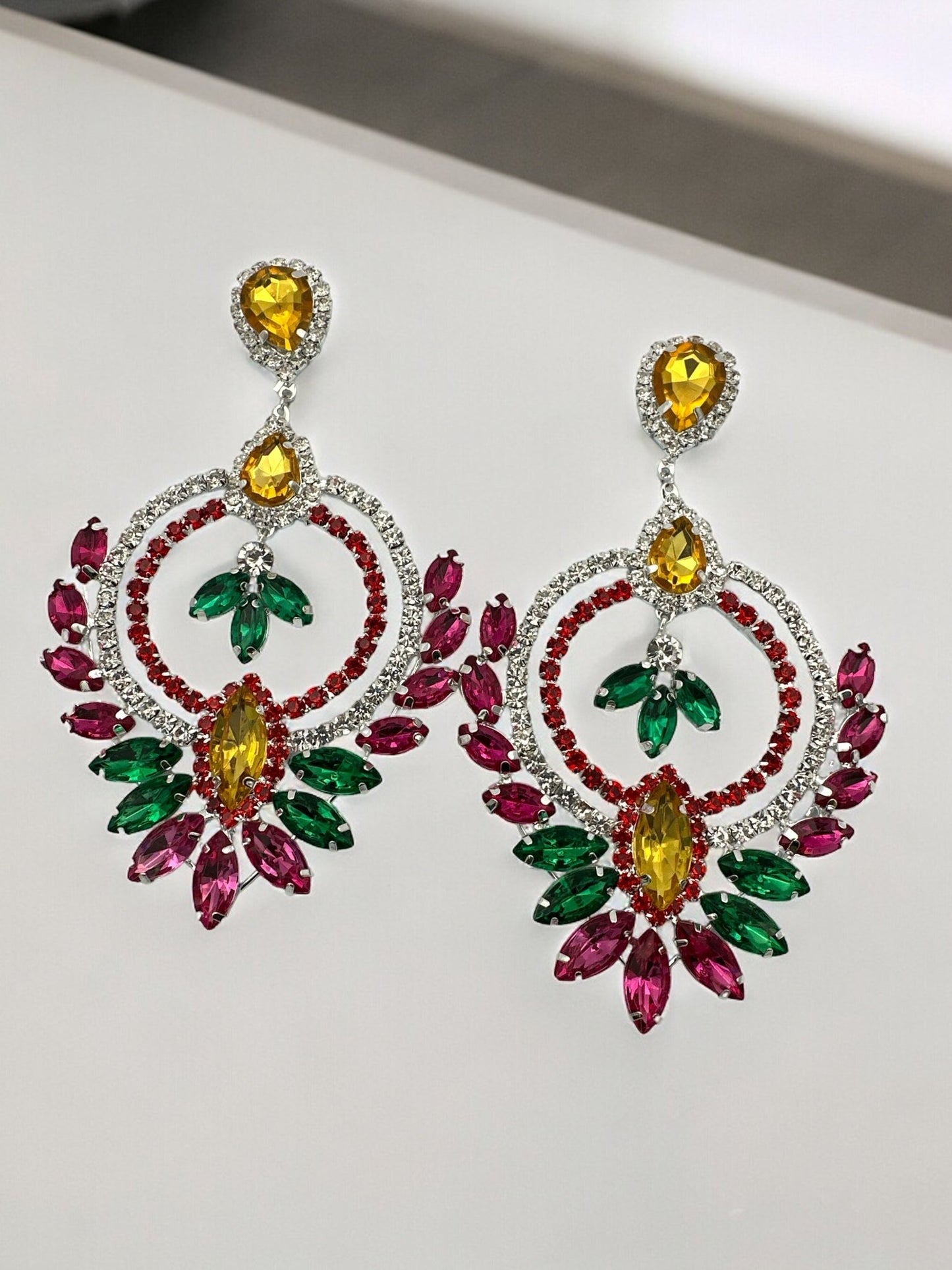 Luxury Multicolour Rhinestones Crystal Teardrop Statement Stud Earrings - Fatisha Boutique