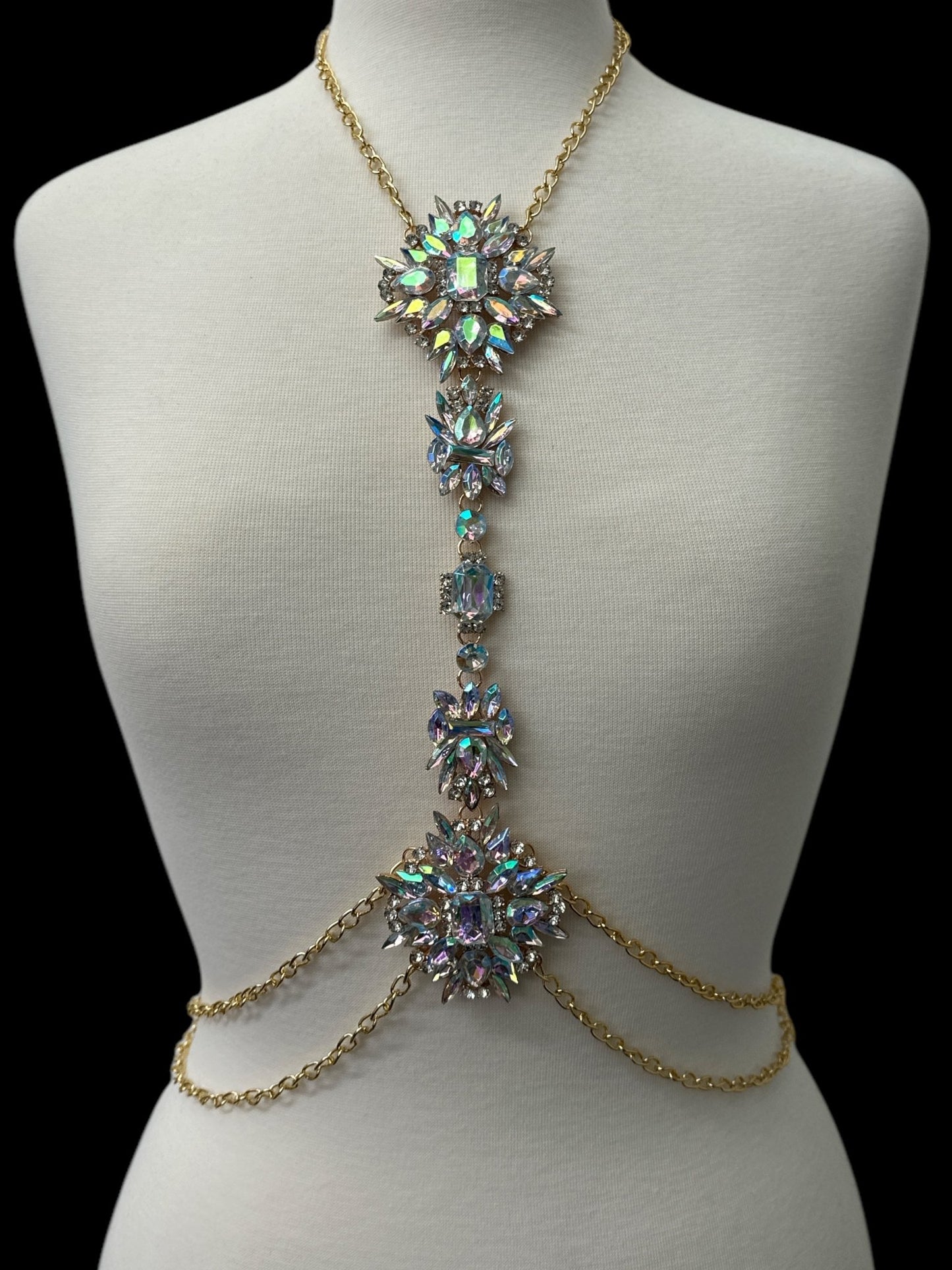 Luxury Rhinestone Crystal Statement Body Chain – Gold Plated, Festival & Party Jewellery - Fatisha Boutique