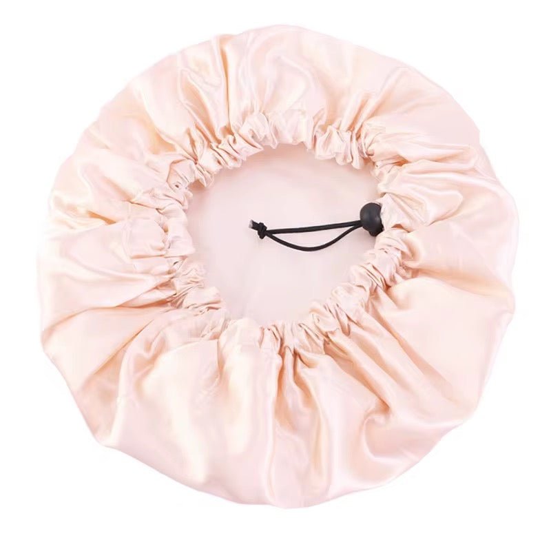 Luxury Satin Double Layer Adjustable Shower Cap for Women – Waterproof Inner Plastic Lining – Premium Adjustable Elastic Fit – Reusable & Stylish Hair Protection - Fatisha Boutique