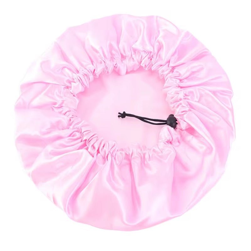 Luxury Satin Double Layer Adjustable Shower Cap for Women – Waterproof Inner Plastic Lining – Premium Adjustable Elastic Fit – Reusable & Stylish Hair Protection - Fatisha Boutique