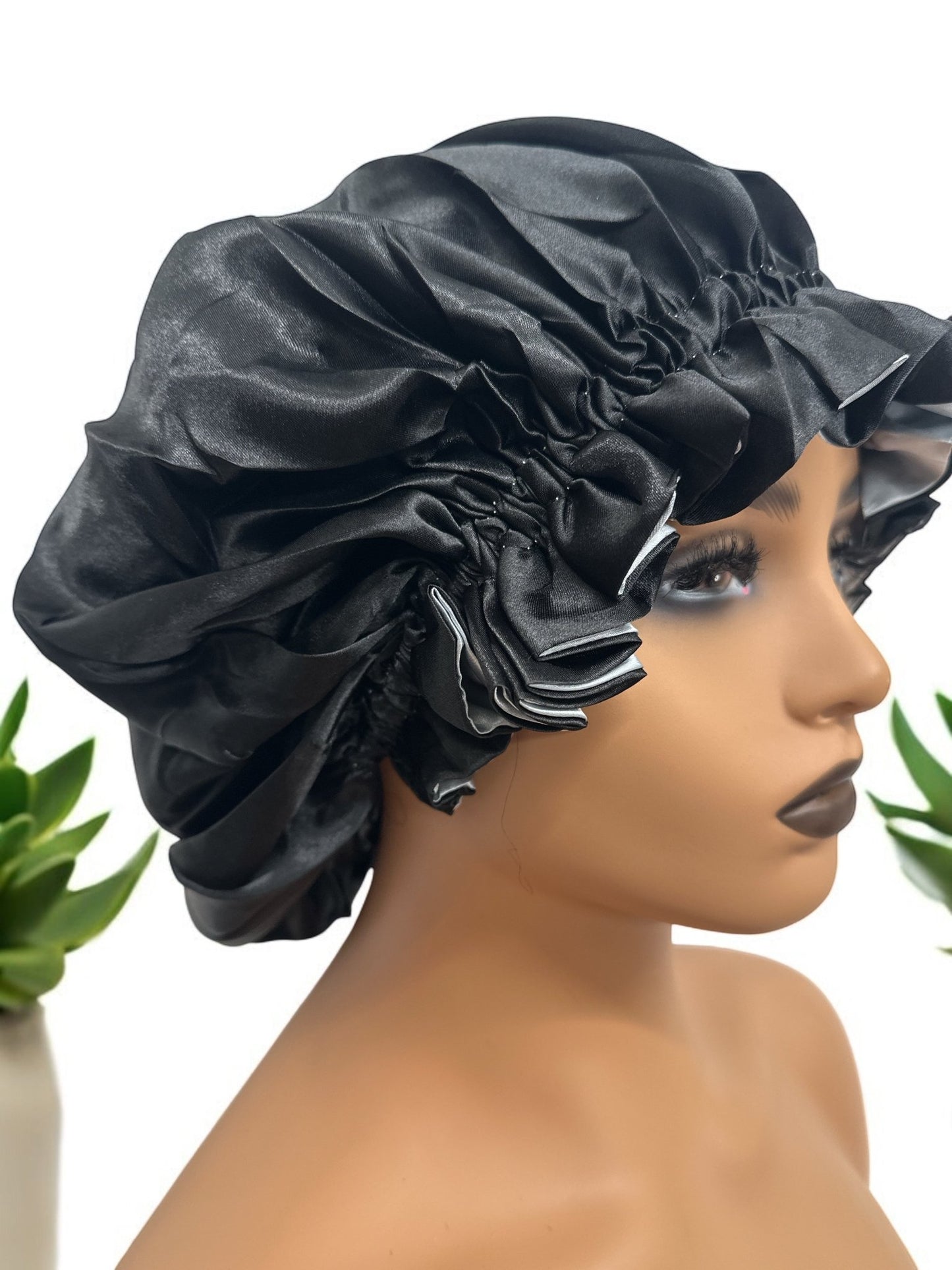 Luxury Satin Silk Reversible Bonnet Cap with Ruffle Edges - Fatisha Boutique
