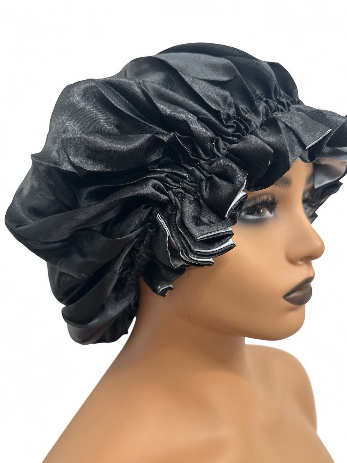 Luxury Satin Silk Reversible Bonnet Cap with Ruffle Edges - Fatisha Boutique