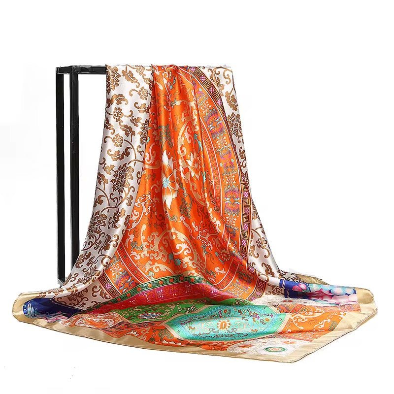 Luxury Satin Silk Scarf – Baroque Paisley Print for Women - Fatisha Boutique