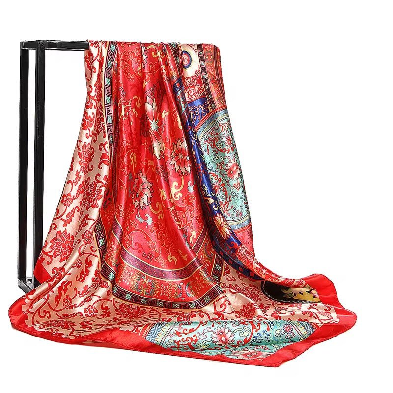 Luxury Satin Silk Scarf – Baroque Paisley Print for Women - Fatisha Boutique