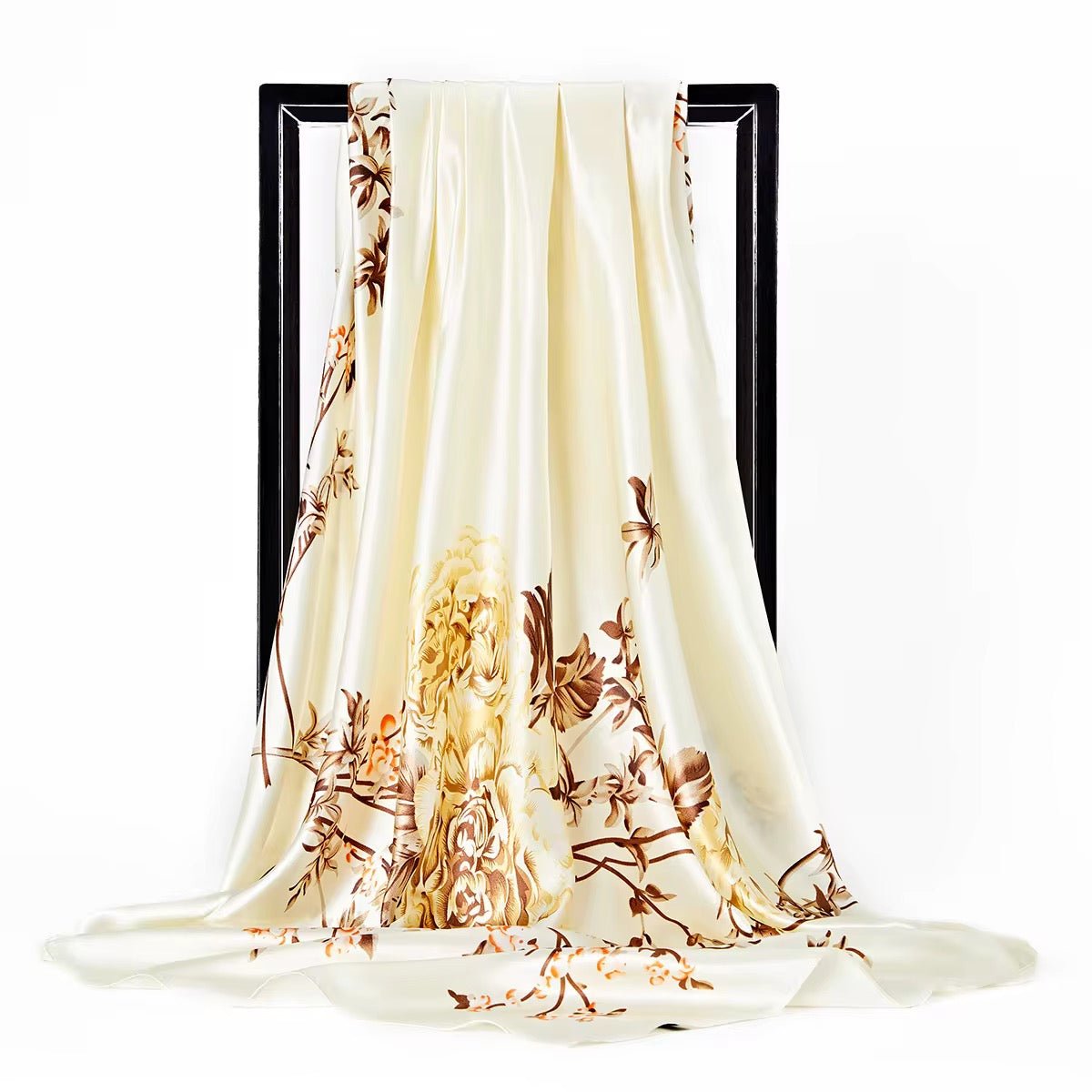Luxury Satin Silk Square Scarf – Elegant Floral Print for Women - Fatisha Boutique