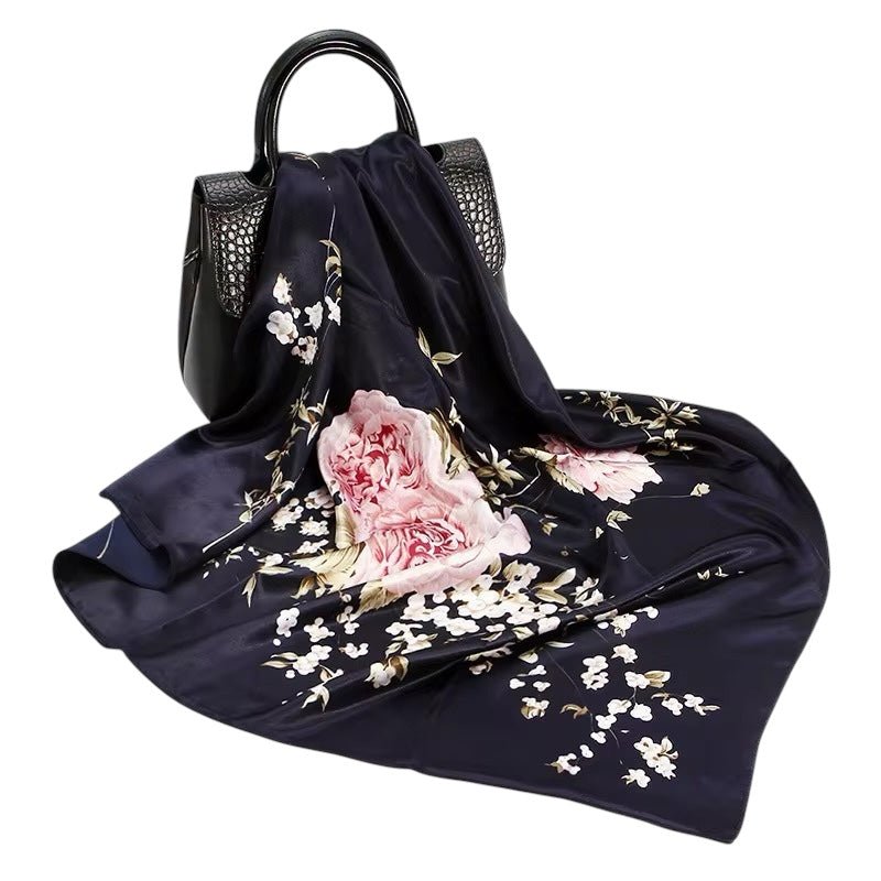 Luxury Satin Silk Square Scarf – Elegant Floral Print for Women - Fatisha Boutique