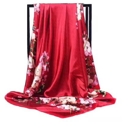 Luxury Satin Silk Square Scarf – Elegant Floral Print for Women - Fatisha Boutique
