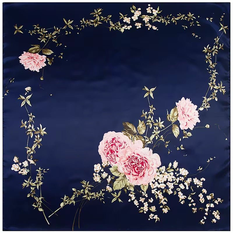 Luxury Satin Silk Square Scarf – Elegant Floral Print for Women - Fatisha Boutique