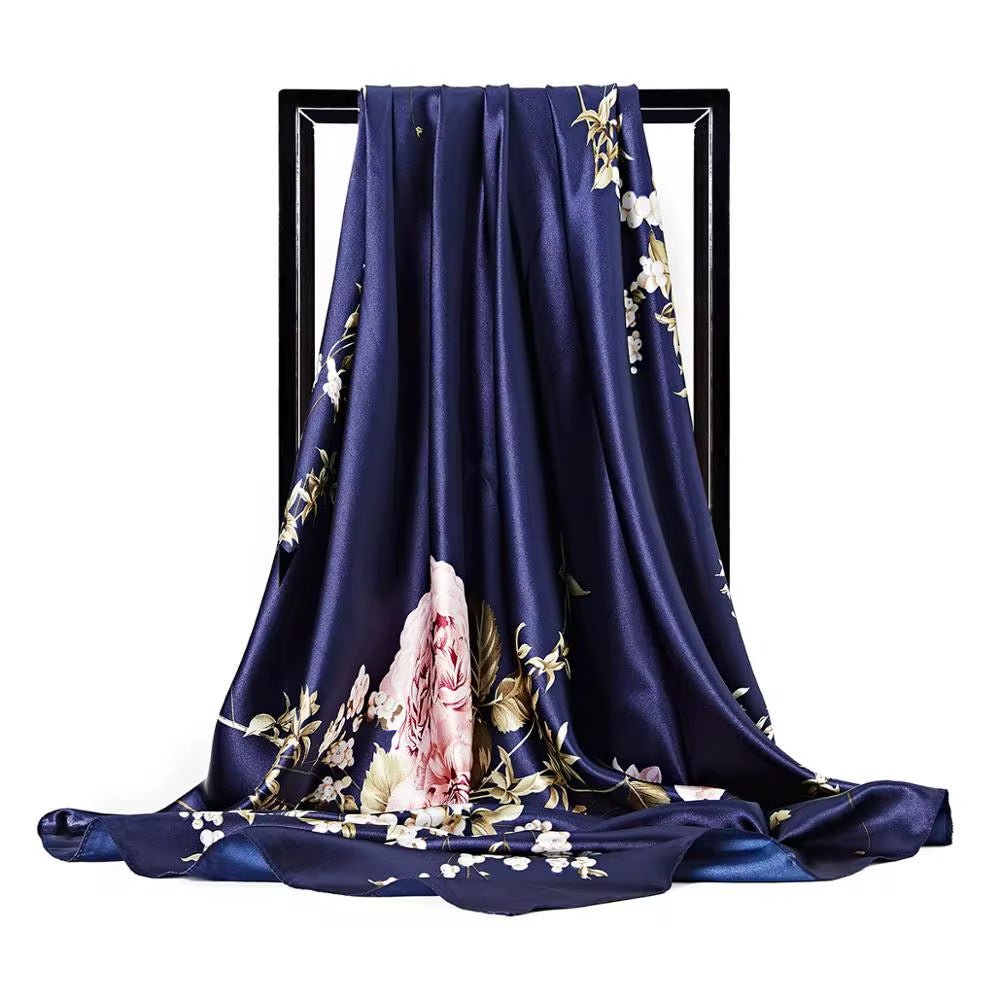 Luxury Satin Silk Square Scarf – Elegant Floral Print for Women - Fatisha Boutique