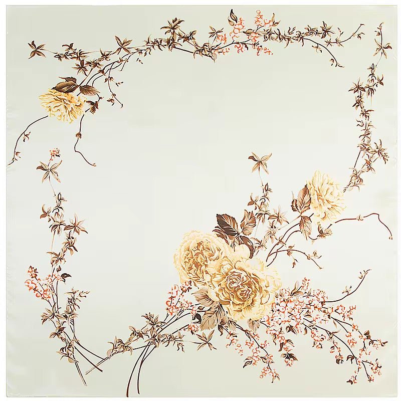 Luxury Satin Silk Square Scarf – Elegant Floral Print for Women - Fatisha Boutique