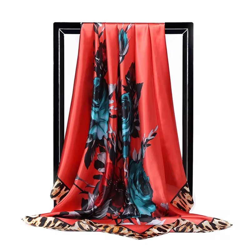 Luxury Satin Silk Square Scarf – Floral Print Hair & Neck Scarf for Women - Fatisha Boutique