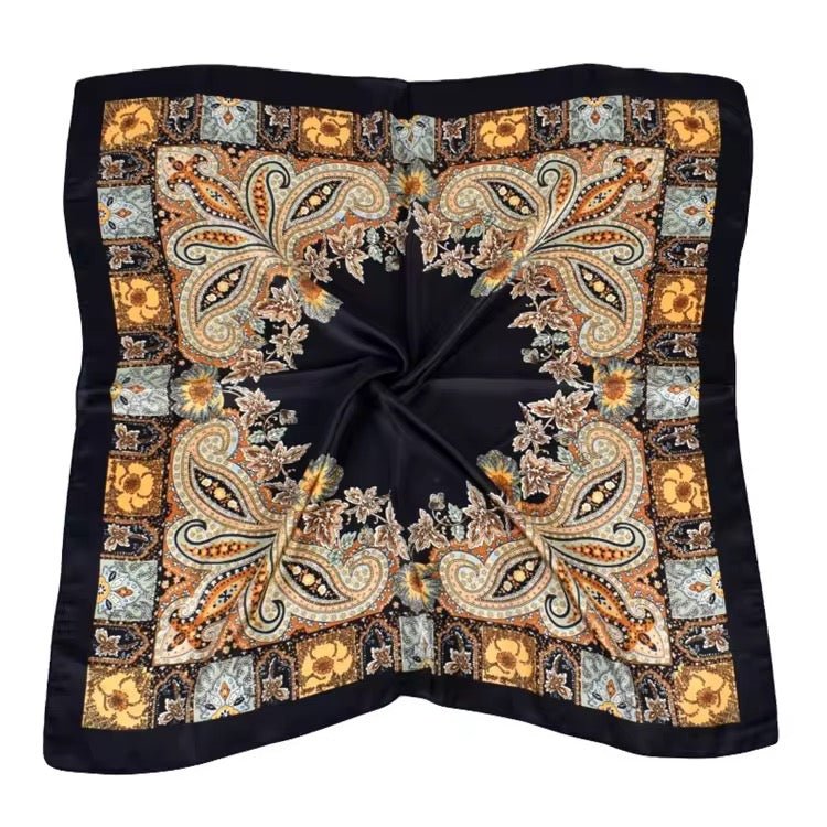Luxury Square Satin Silk Scarf – Elegant Floral Paisley Print for Women - Fatisha Boutique