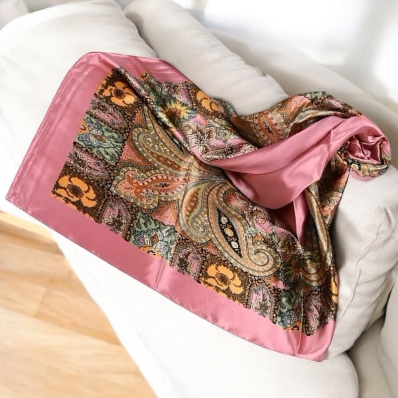 Luxury Square Satin Silk Scarf – Elegant Floral Paisley Print for Women - Fatisha Boutique