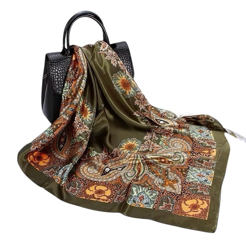 Luxury Square Satin Silk Scarf – Elegant Floral Paisley Print for Women - Fatisha Boutique