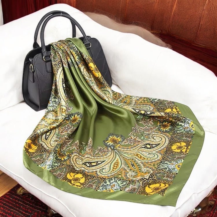 Luxury Square Satin Silk Scarf – Elegant Floral Paisley Print for Women - Fatisha Boutique