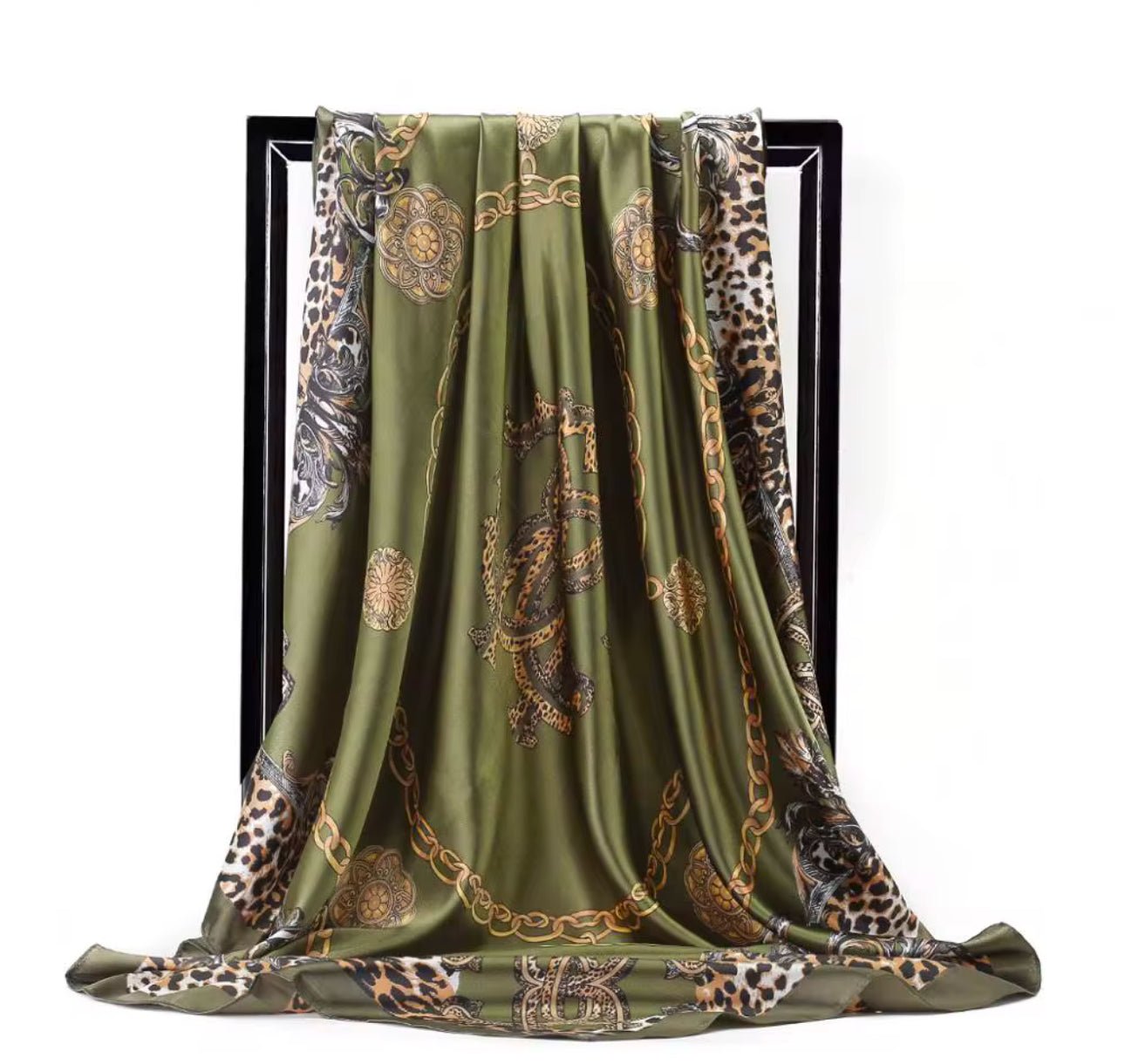 Luxury Square Satin Silk Scarf – Floral & Leopard Print Hair & Neck Scarf for Women - Fatisha Boutique