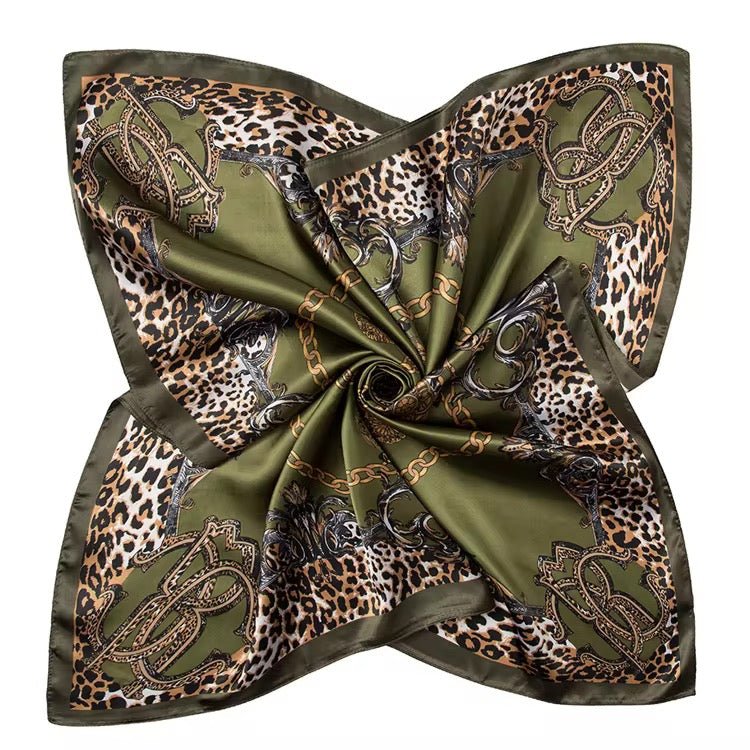 Luxury Square Satin Silk Scarf – Floral & Leopard Print Hair & Neck Scarf for Women - Fatisha Boutique