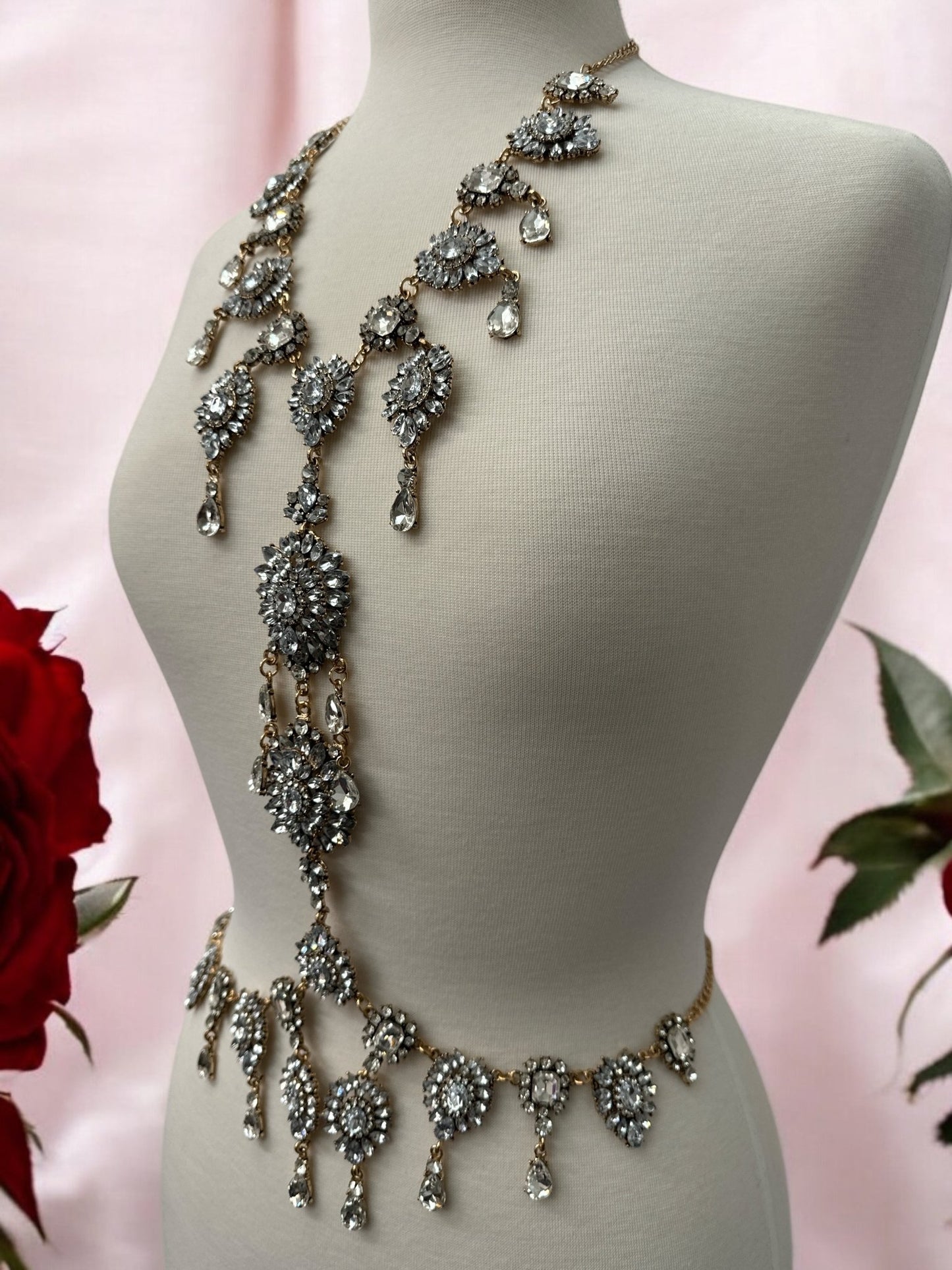 Luxury Statement Rhinestone Body Chain – Crystal Bridal & Evening Wear Jewellery - Fatisha Boutique