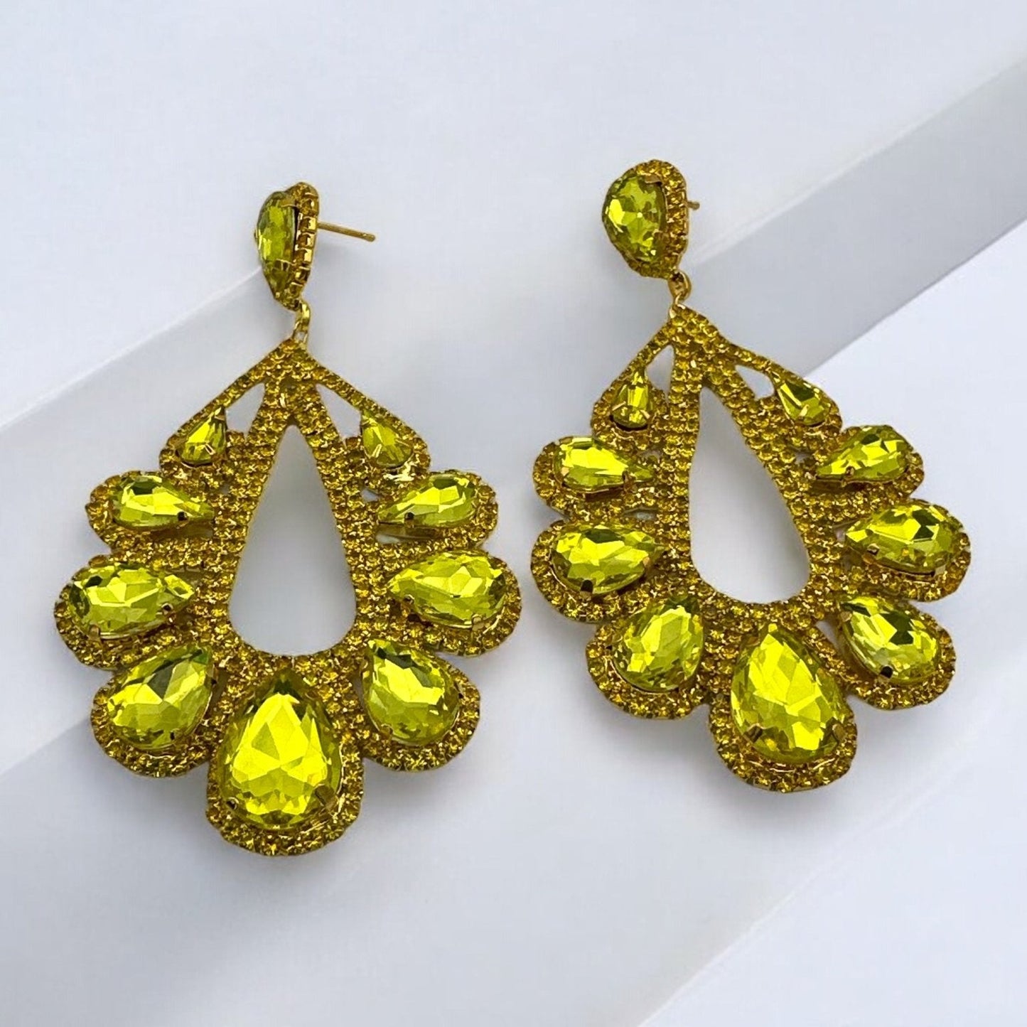 Luxury Teardrop Crystal Gemstones Rhinestones Statement Earrings - Fatisha Boutique